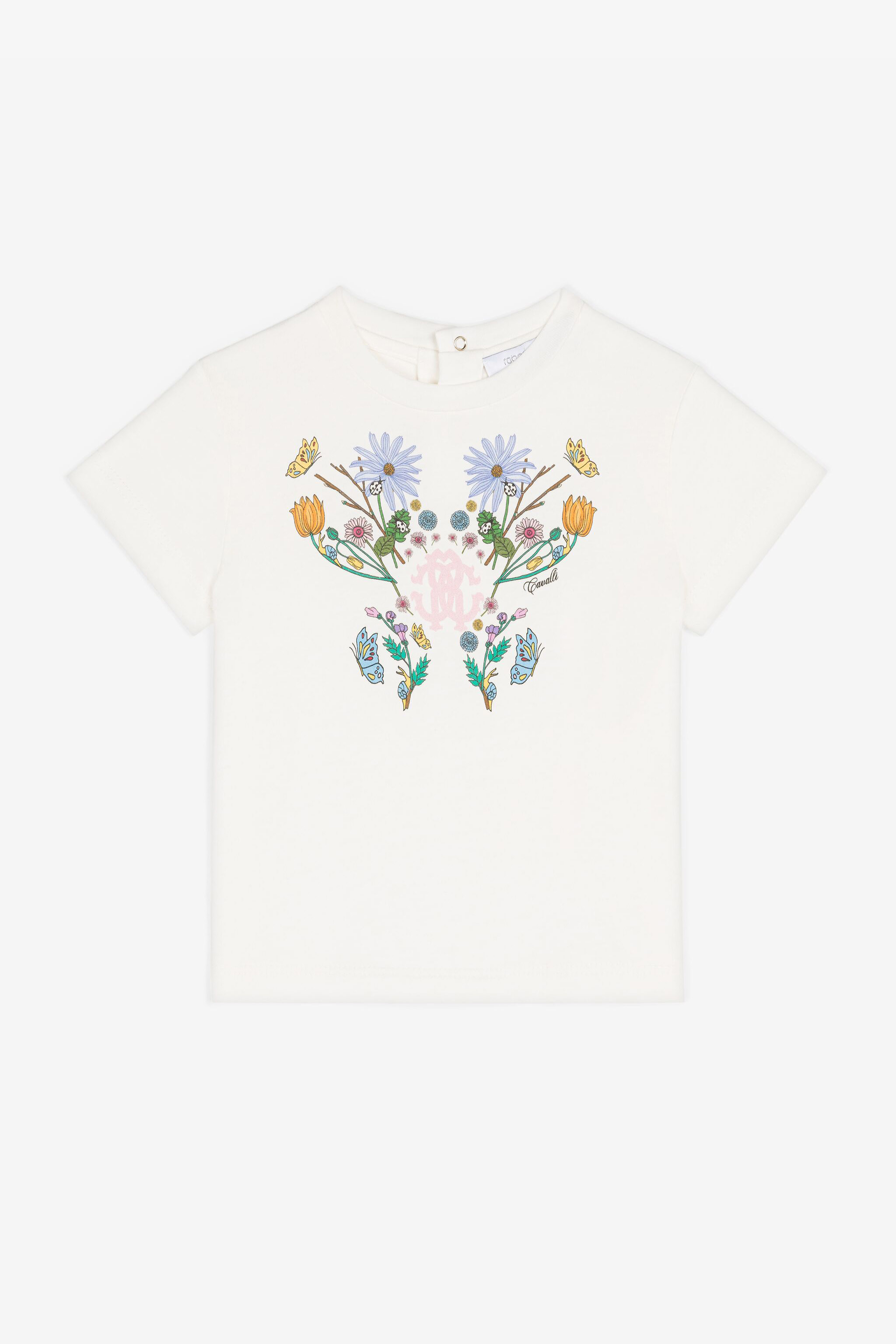 Roberto Cavalli Flower And Rc Monogram-print Cotton T-shirt In White