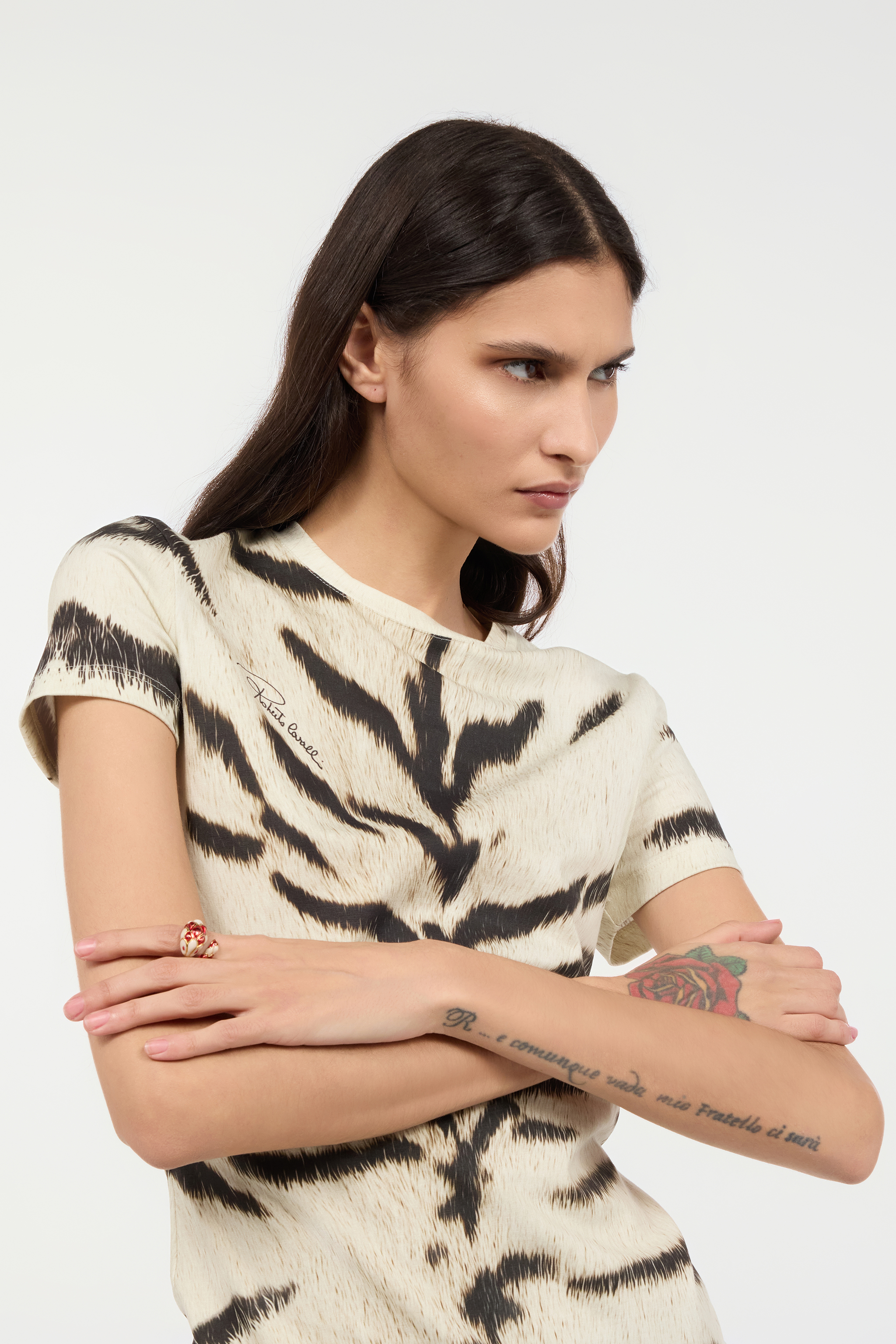 Roberto Cavalli Snake Ring In Beige/cherry/oro
