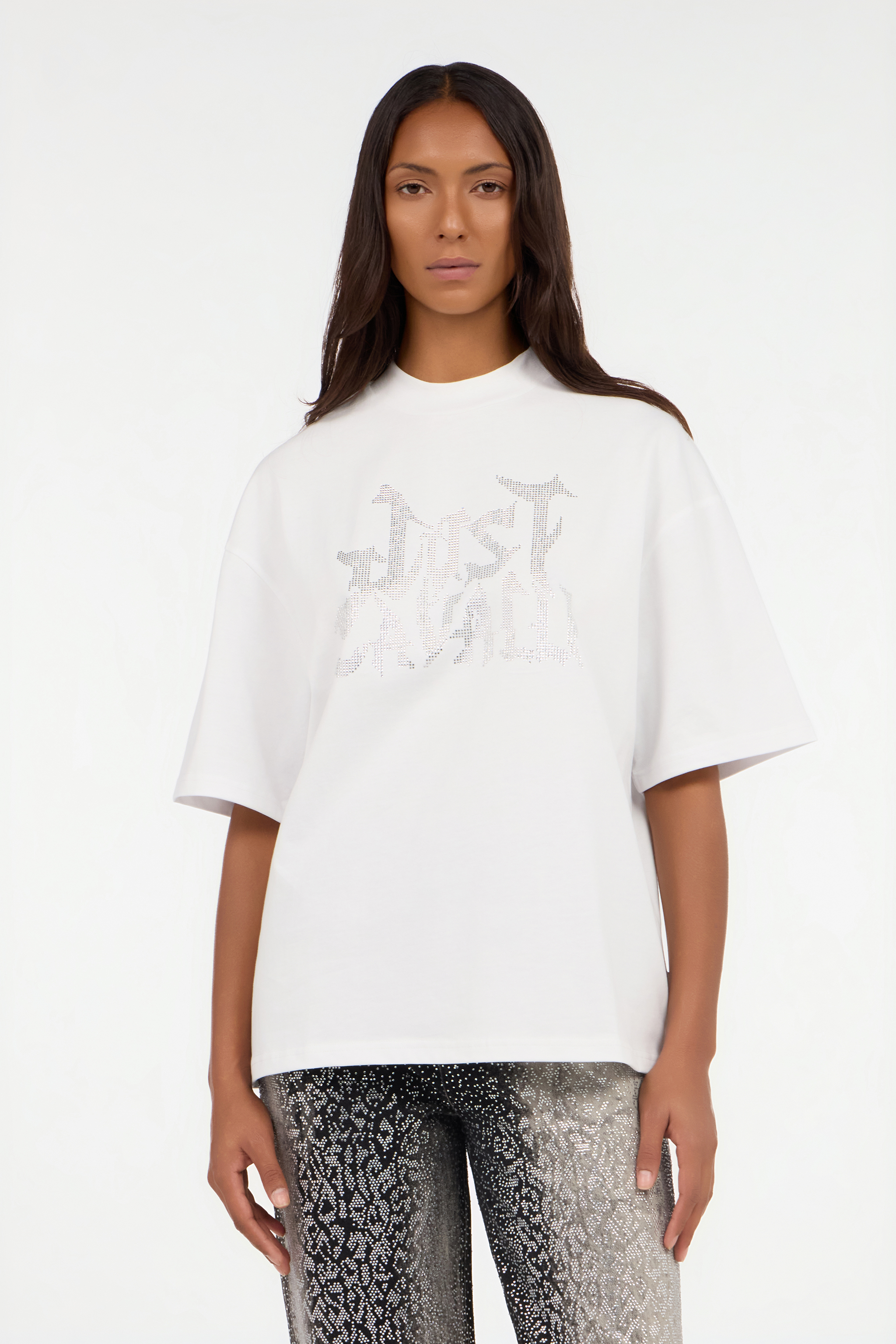 Roberto Cavalli White T-shirt With Perforated Logo In White