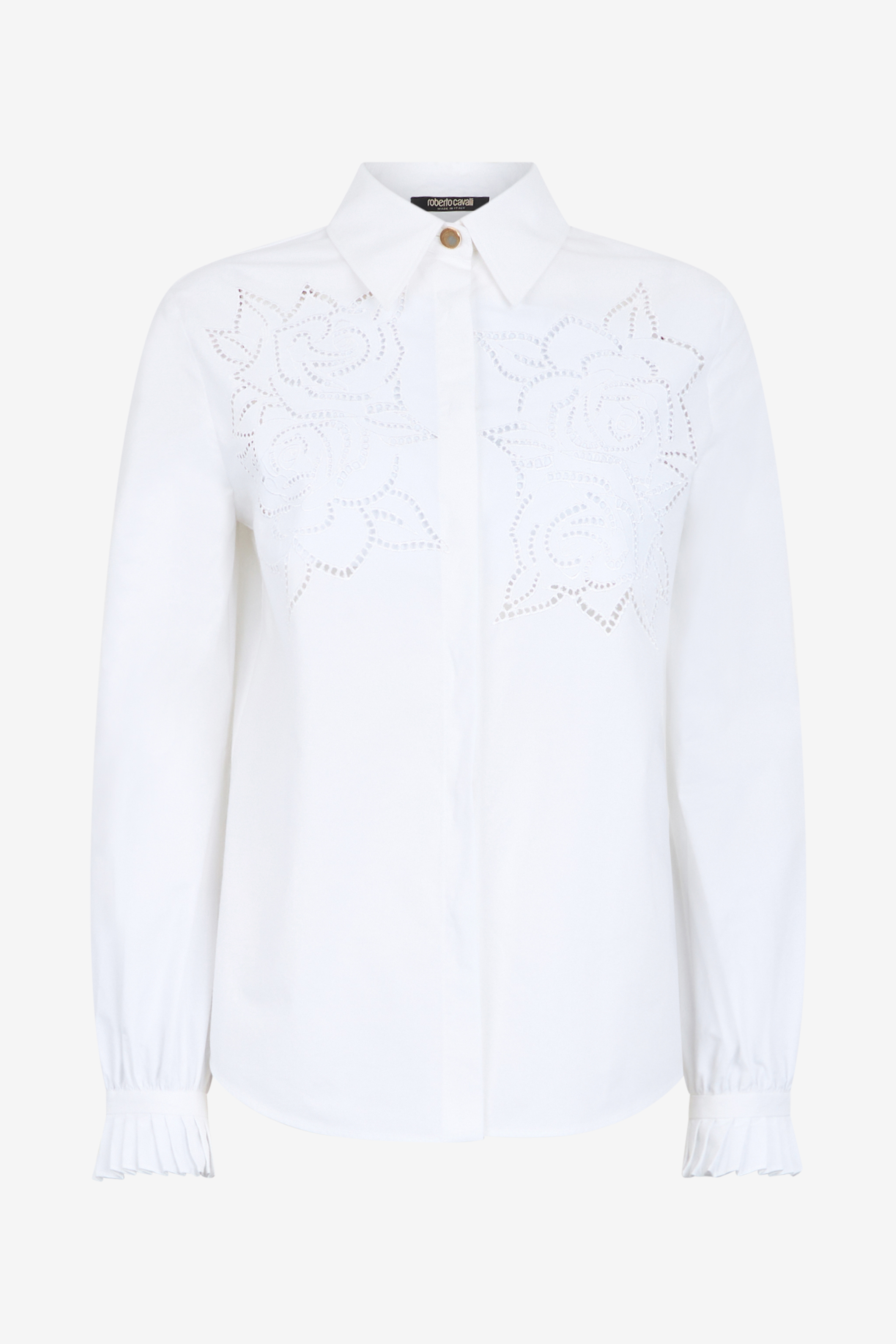 Roberto Cavalli Women's White Shirt With Perforated Rose Motif - Ready To Wear - Image 1
