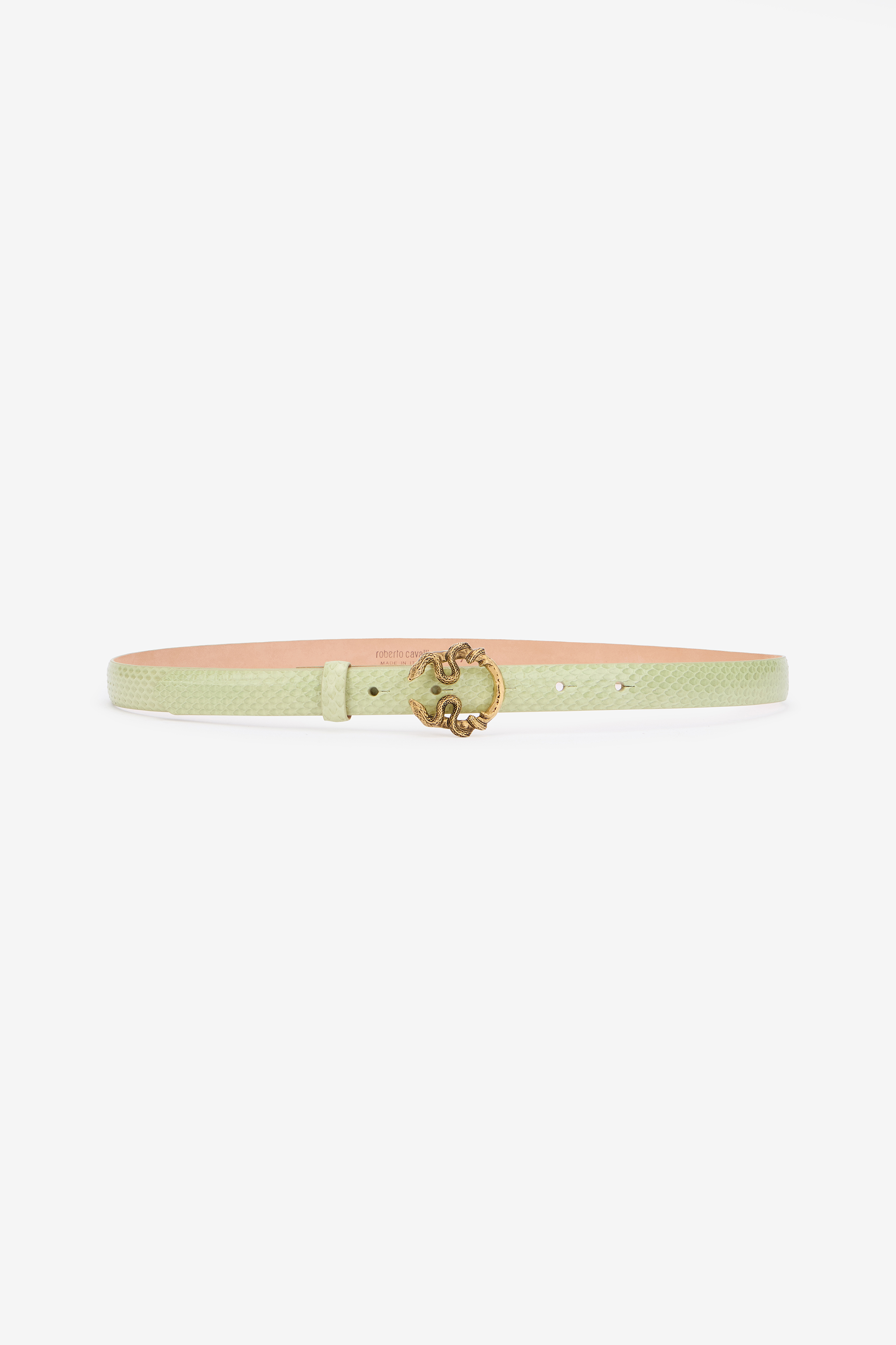 Roberto Cavalli Light Green Leather Belt With Snake Buckle