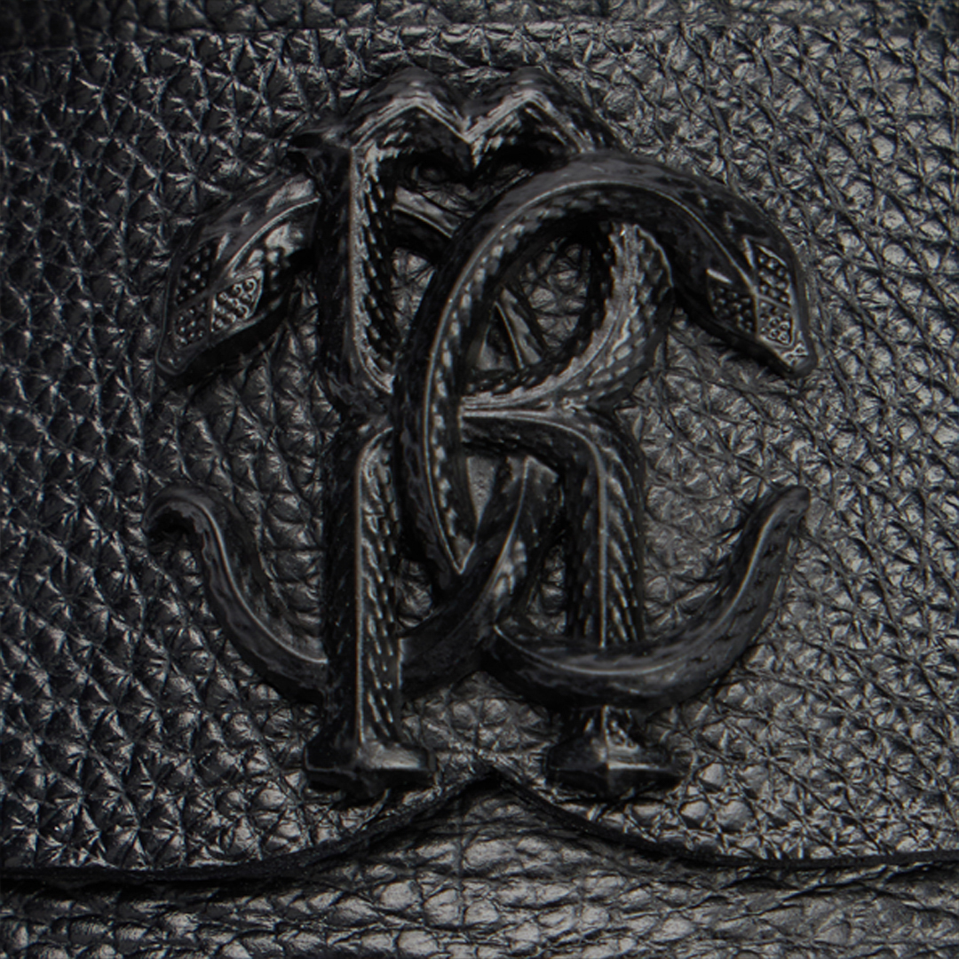 Roberto Cavalli Black Loafers With Monogram Mirror Snake In Black