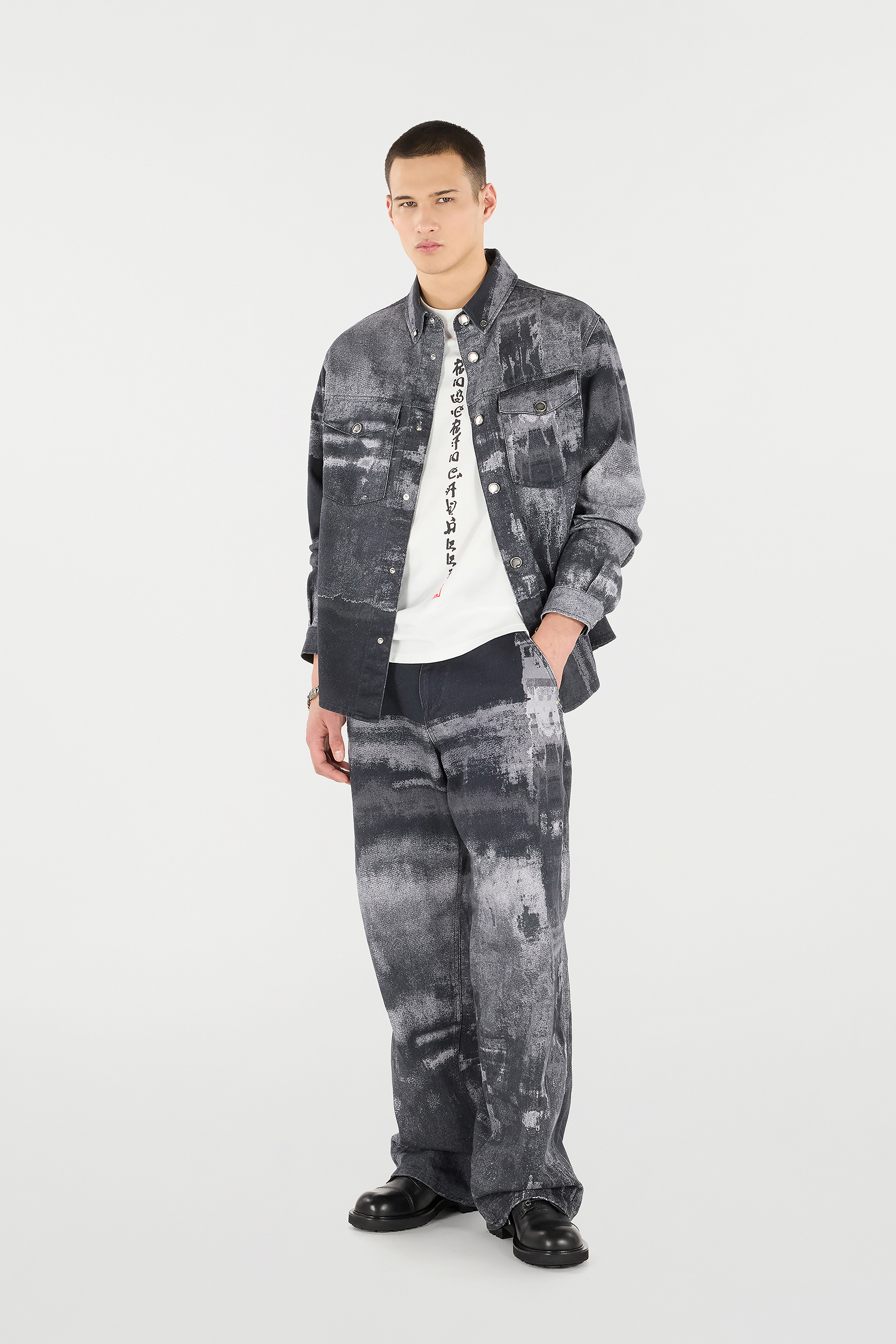 Roberto Cavalli Denim Overshirt With Used Effect In Black
