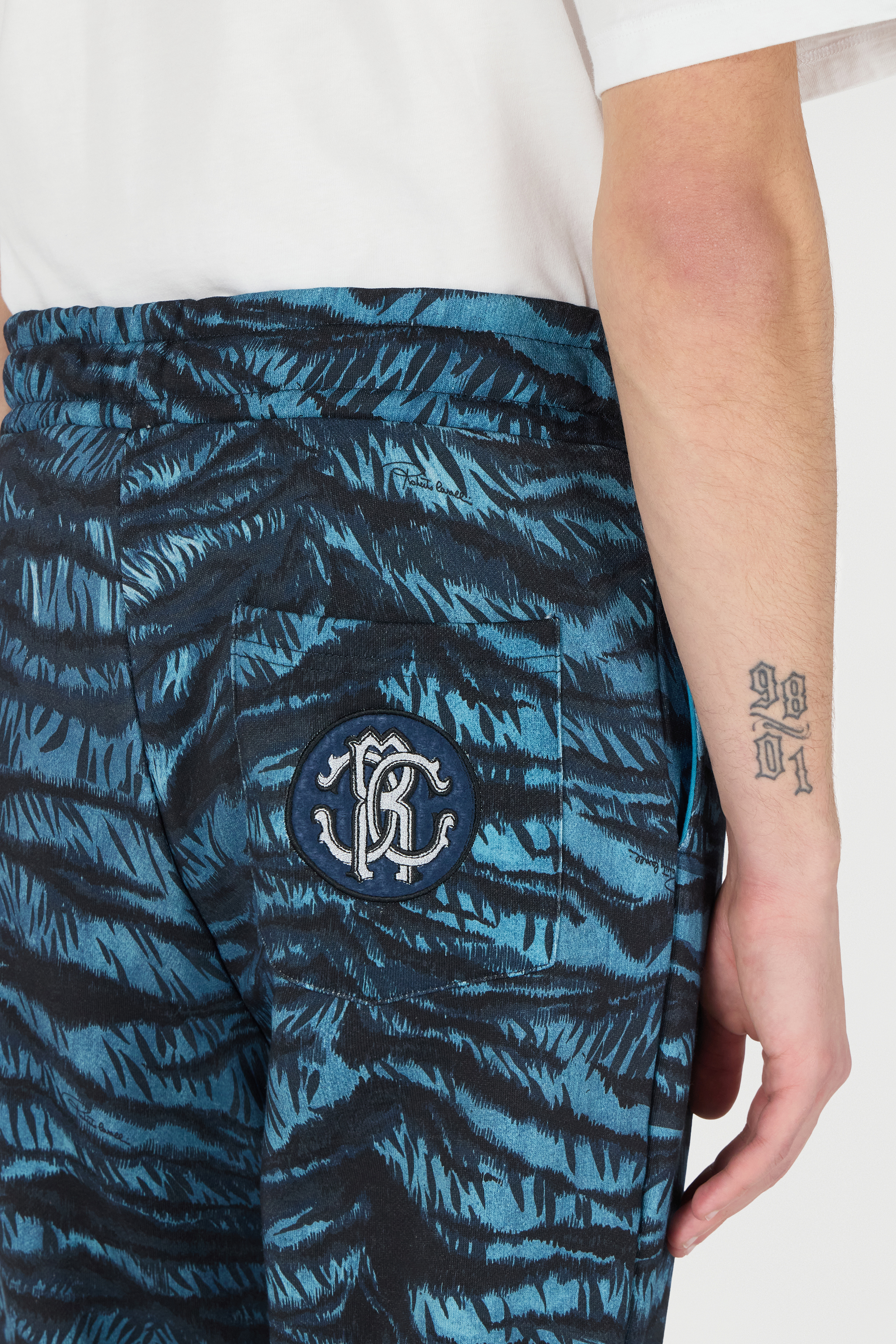 Roberto Cavalli Joggers With Tiger Skin Print In Blue