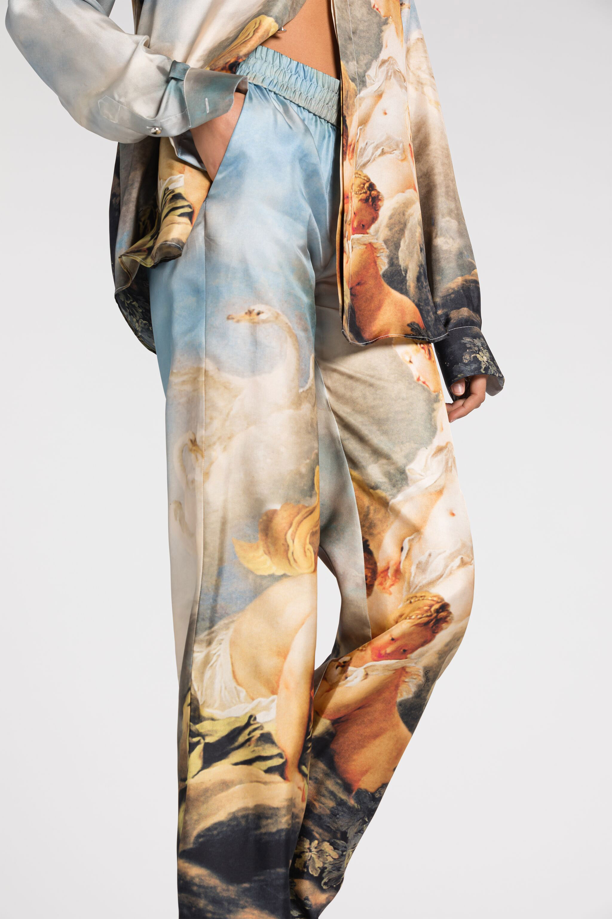 Graphic-print silk trousers