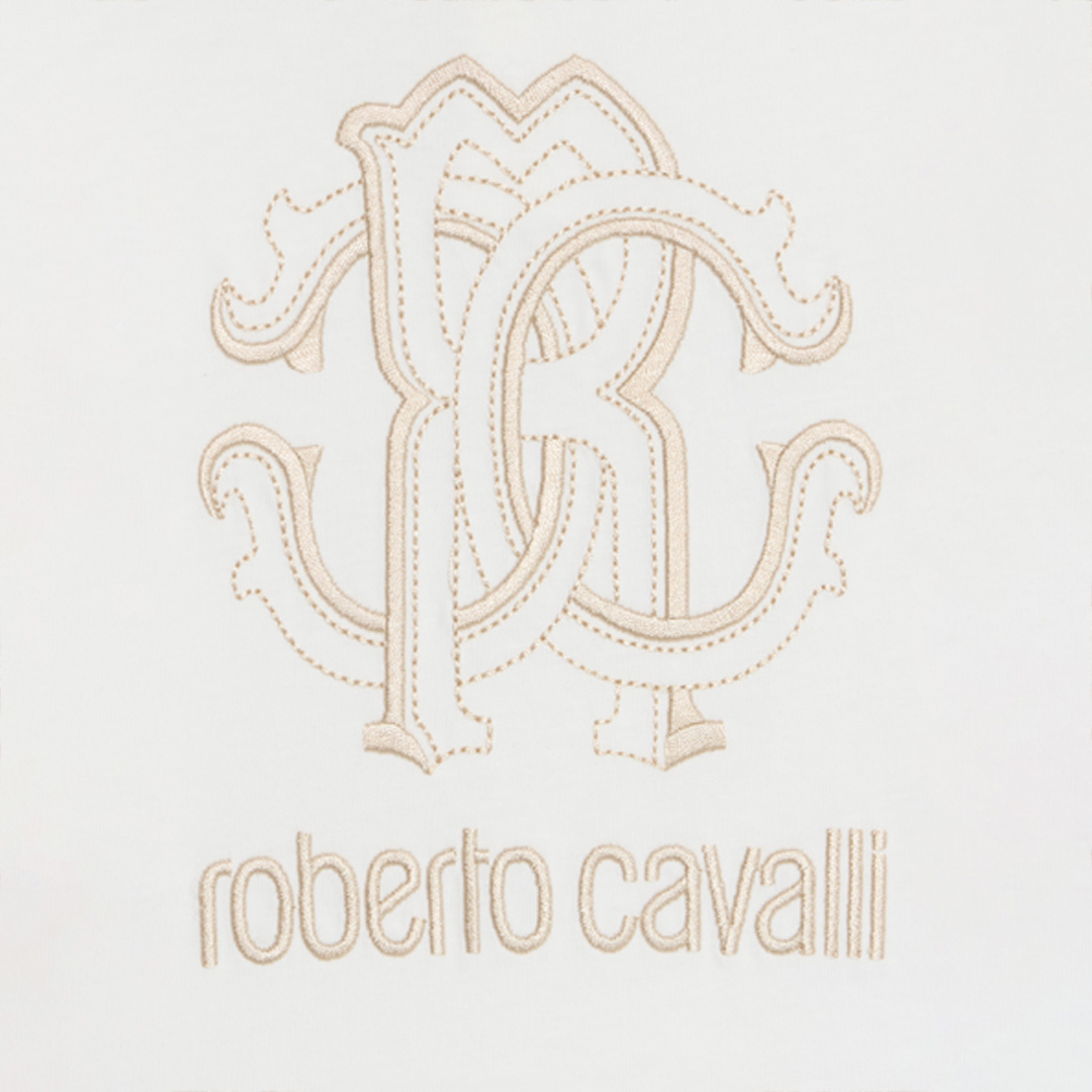 Roberto Cavalli Milk White T-shirt With Rc Monogram And Logo In Neutral