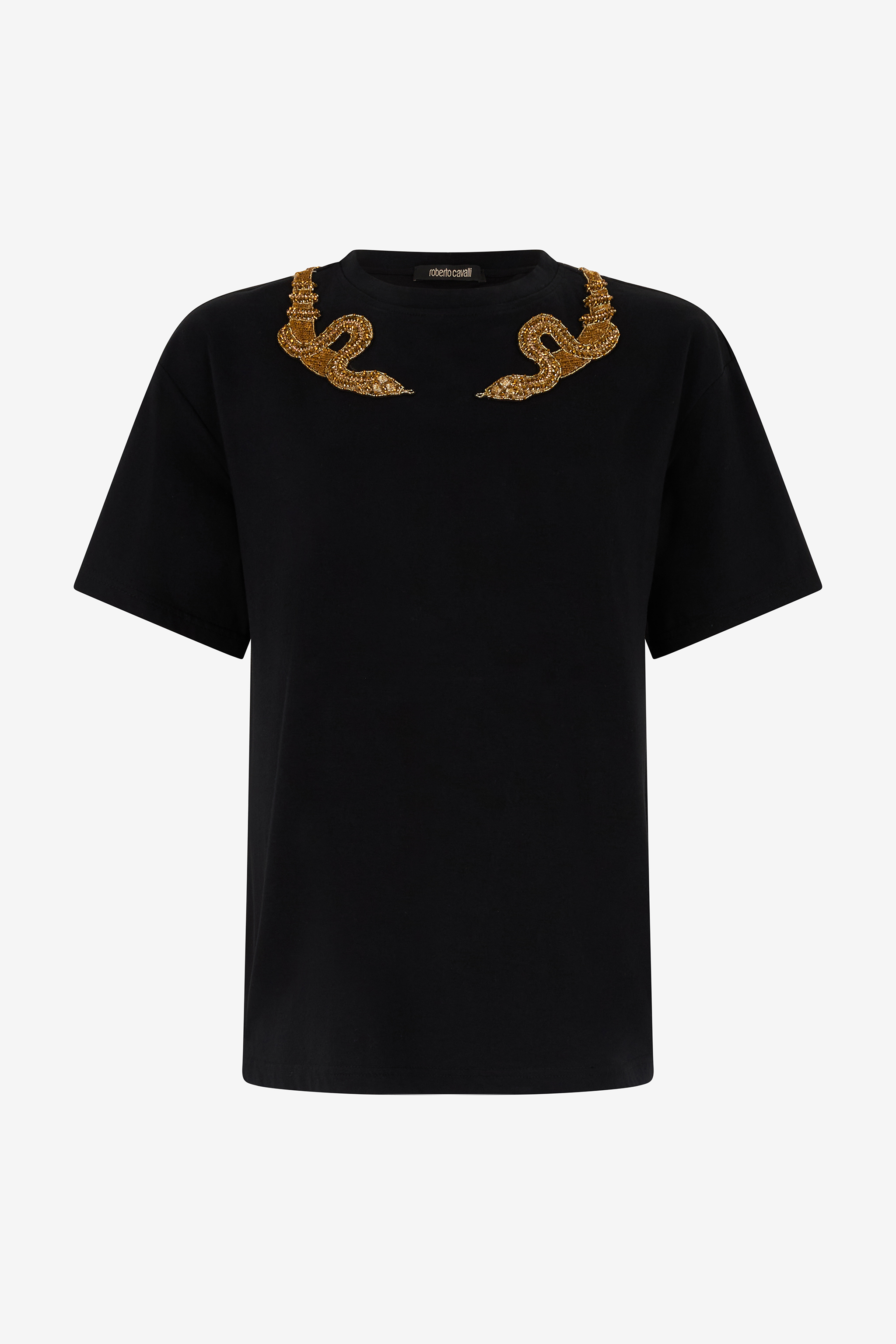 Black T-Shirt with Snake Embroidery in BLACK for Women | Roberto