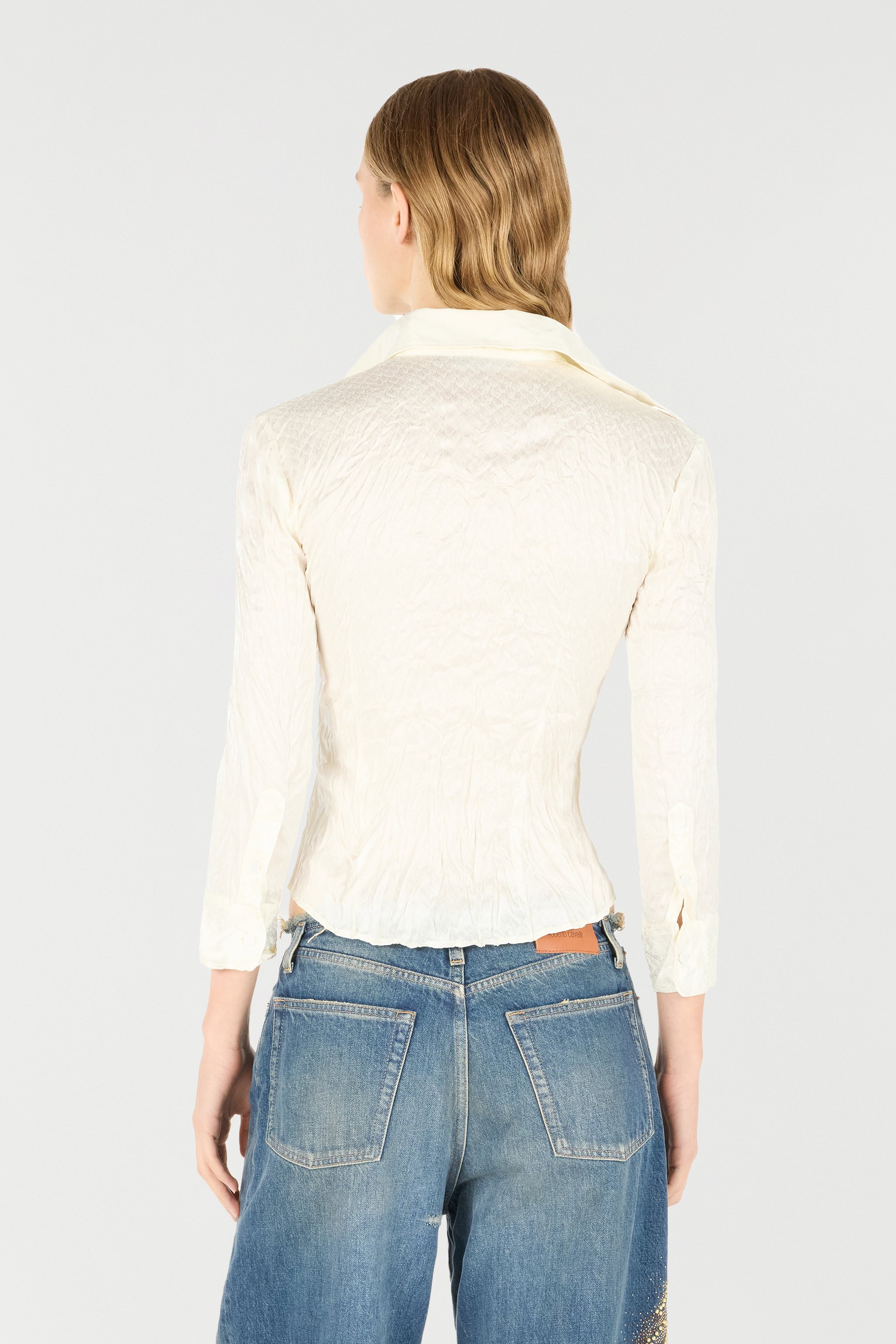 Roberto Cavalli Shirt With Python Print In Ivory