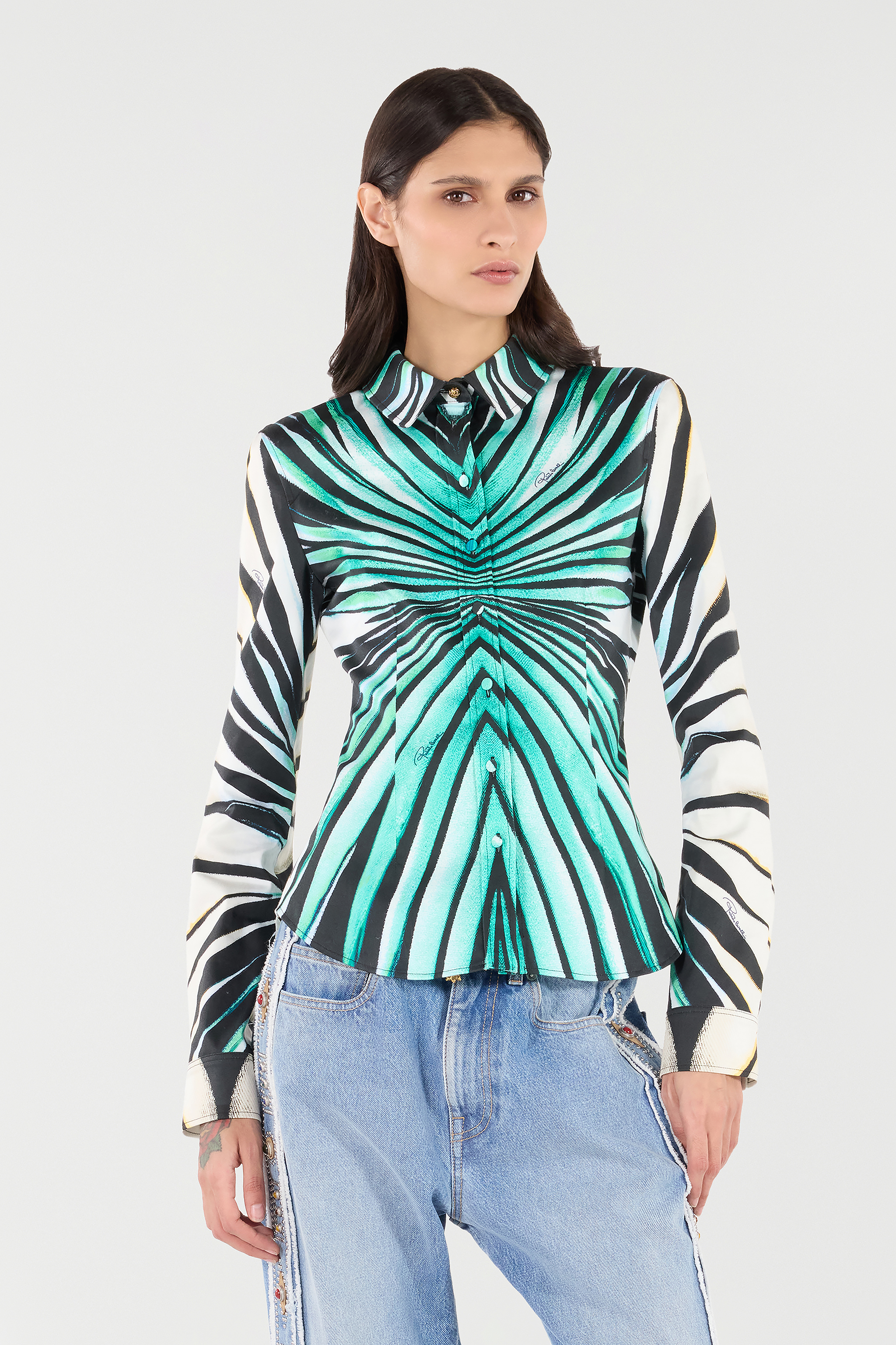 ROBERTO CAVALLI HEMD MIT RAY OF SEA PRINT 