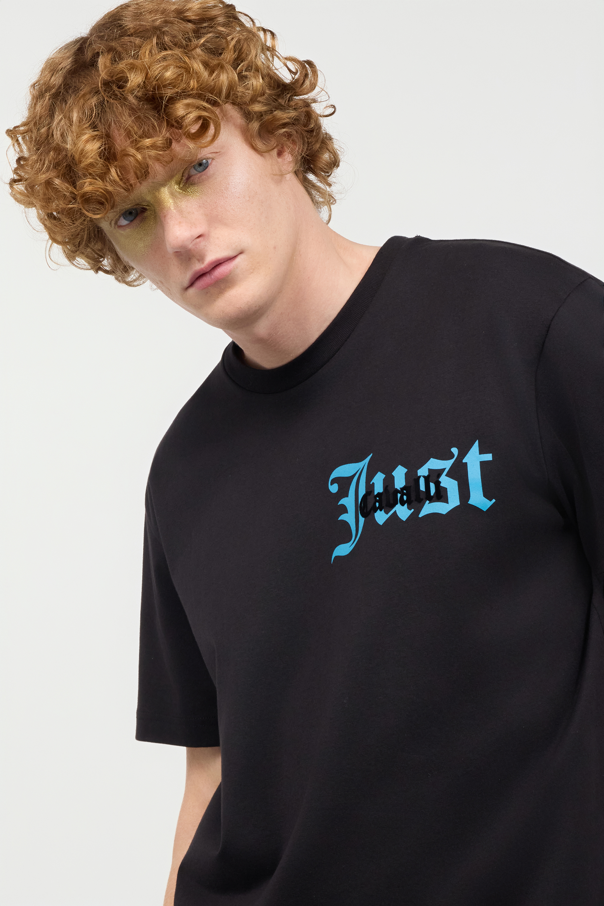 Roberto Cavalli Bicolor Logo T-shirt In Black