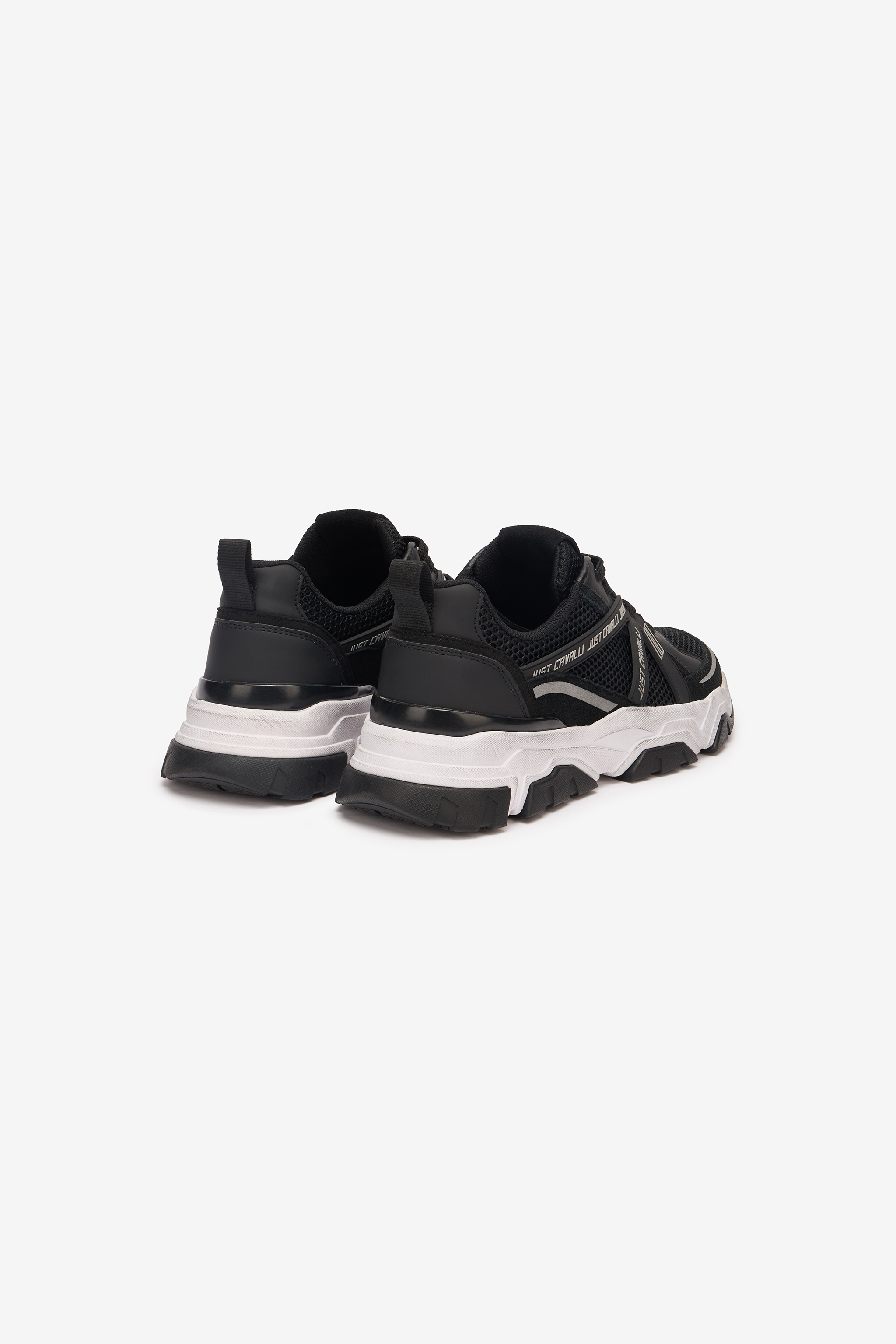Roberto Cavalli Sneakers With Logo Inserts In Black
