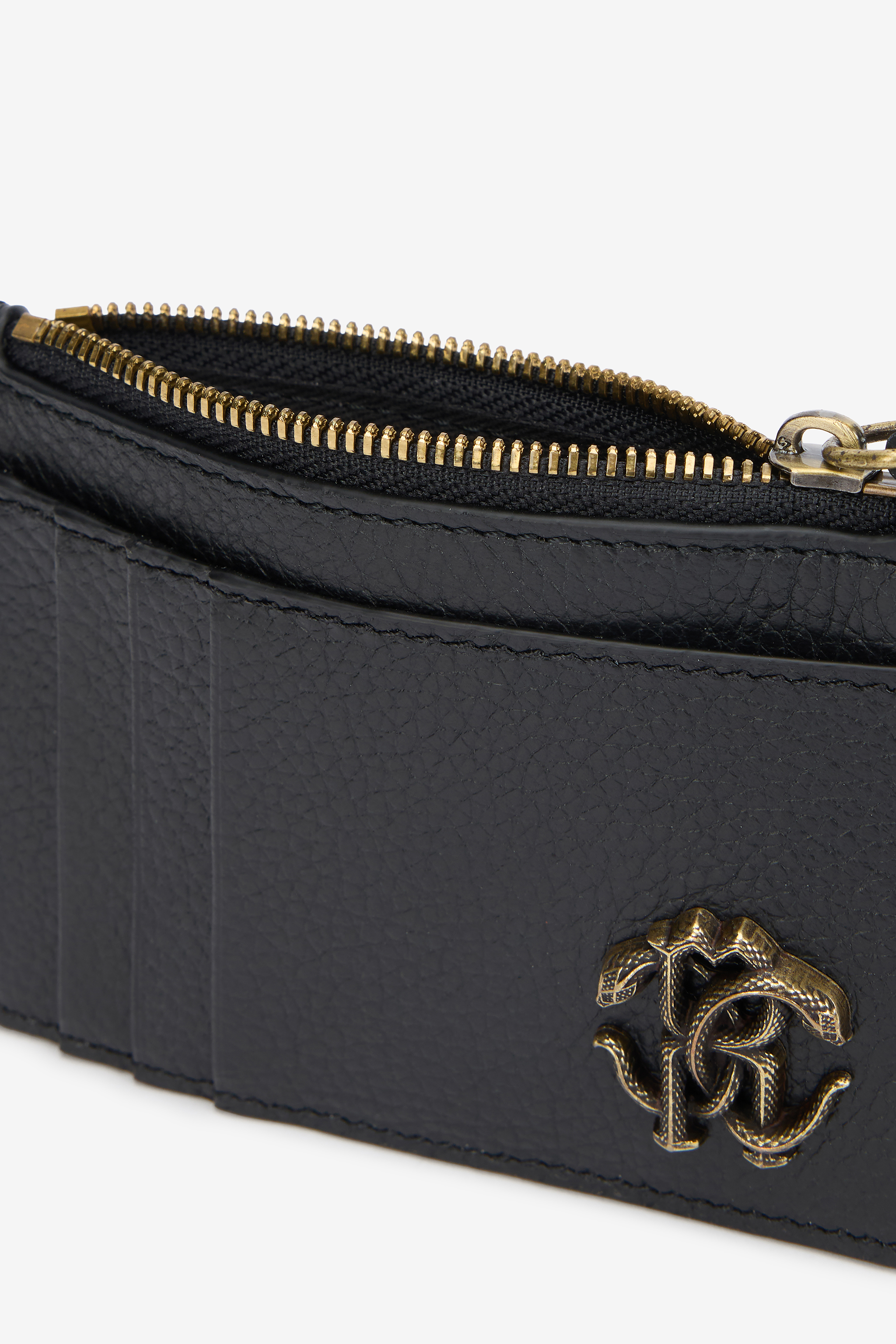 Roberto Cavalli Black Card Holder With Mirror Snake Monogram In Black