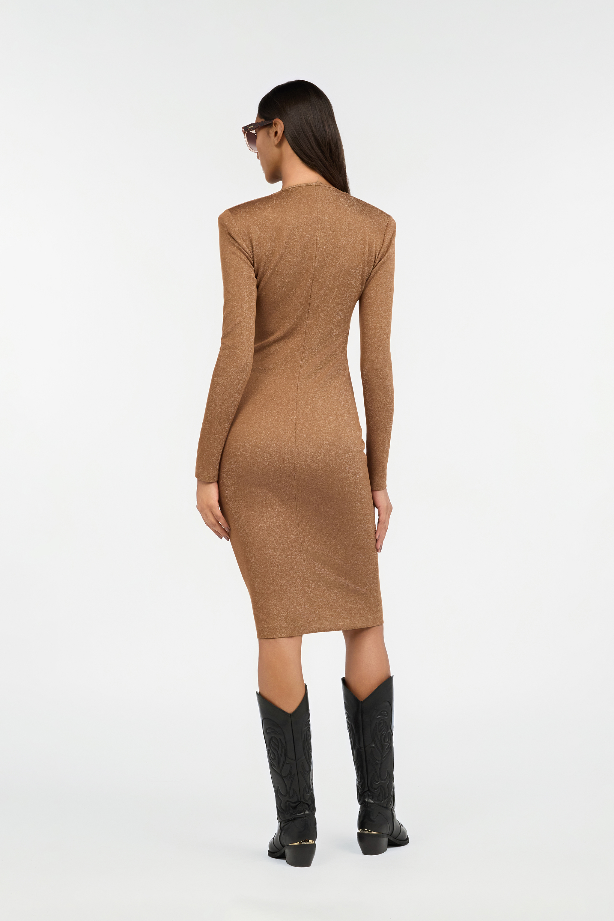 Brown Lurex Midi Dress With Ring Detail
