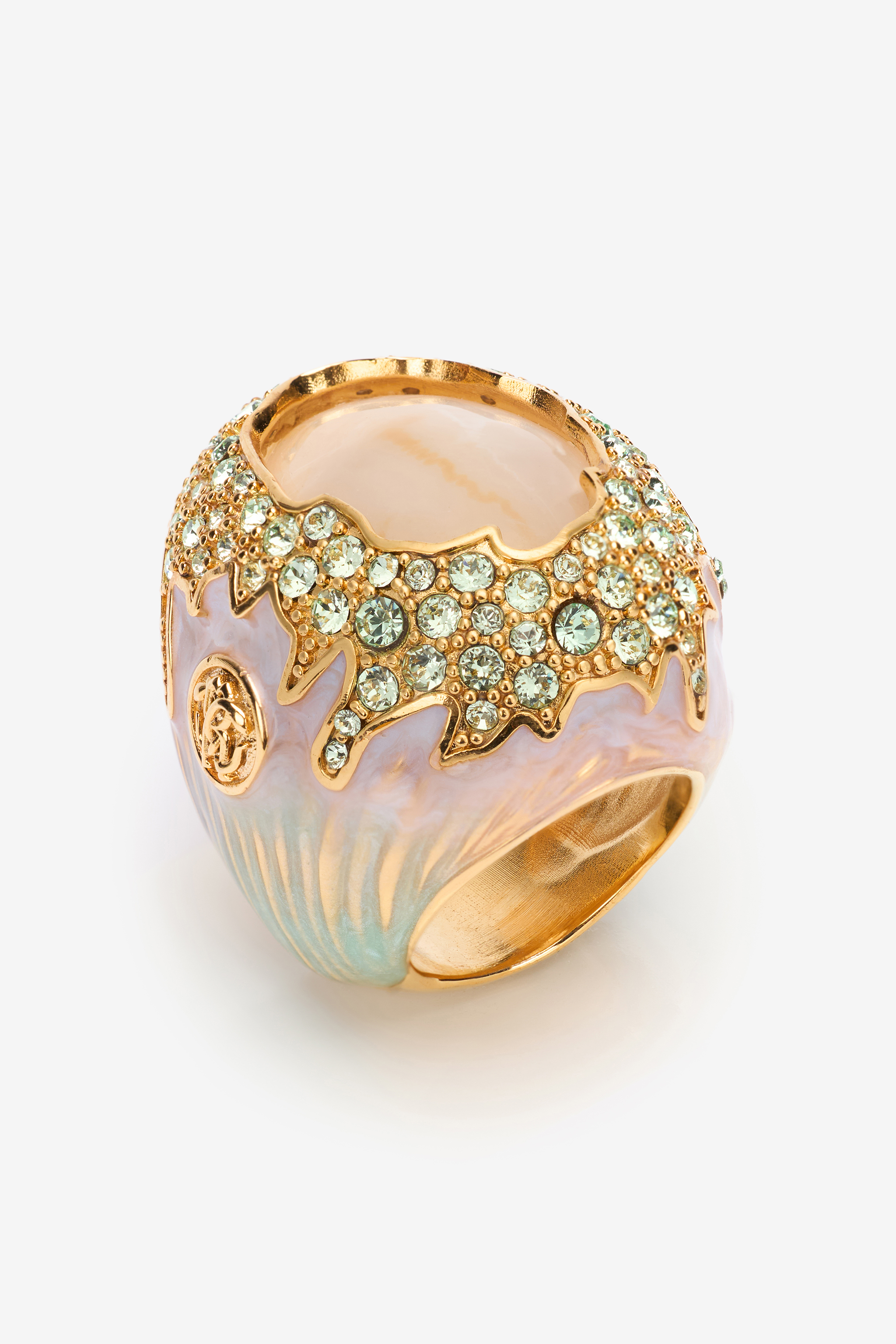 Shop Roberto Cavalli Cocktail Ring With Gem And Crystals In Gold