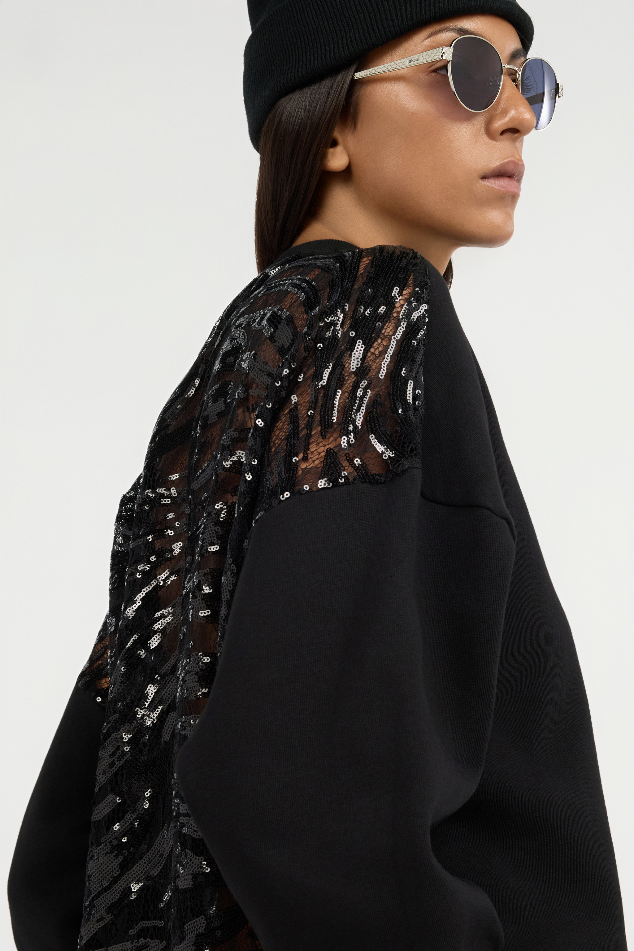 Roberto Cavalli Black Sweatshirt With Sequined Back In Black