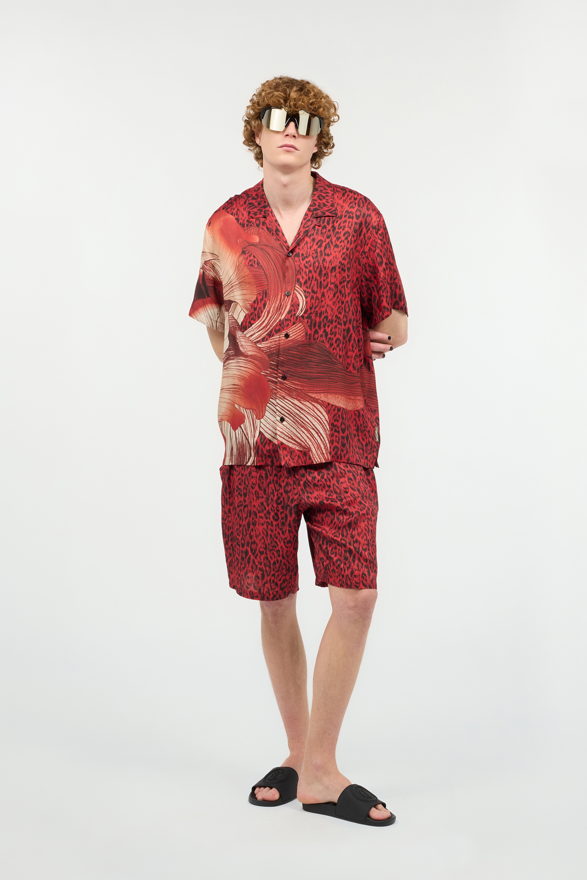 Shirt With Maxi Floral And Jaguar Skin Print