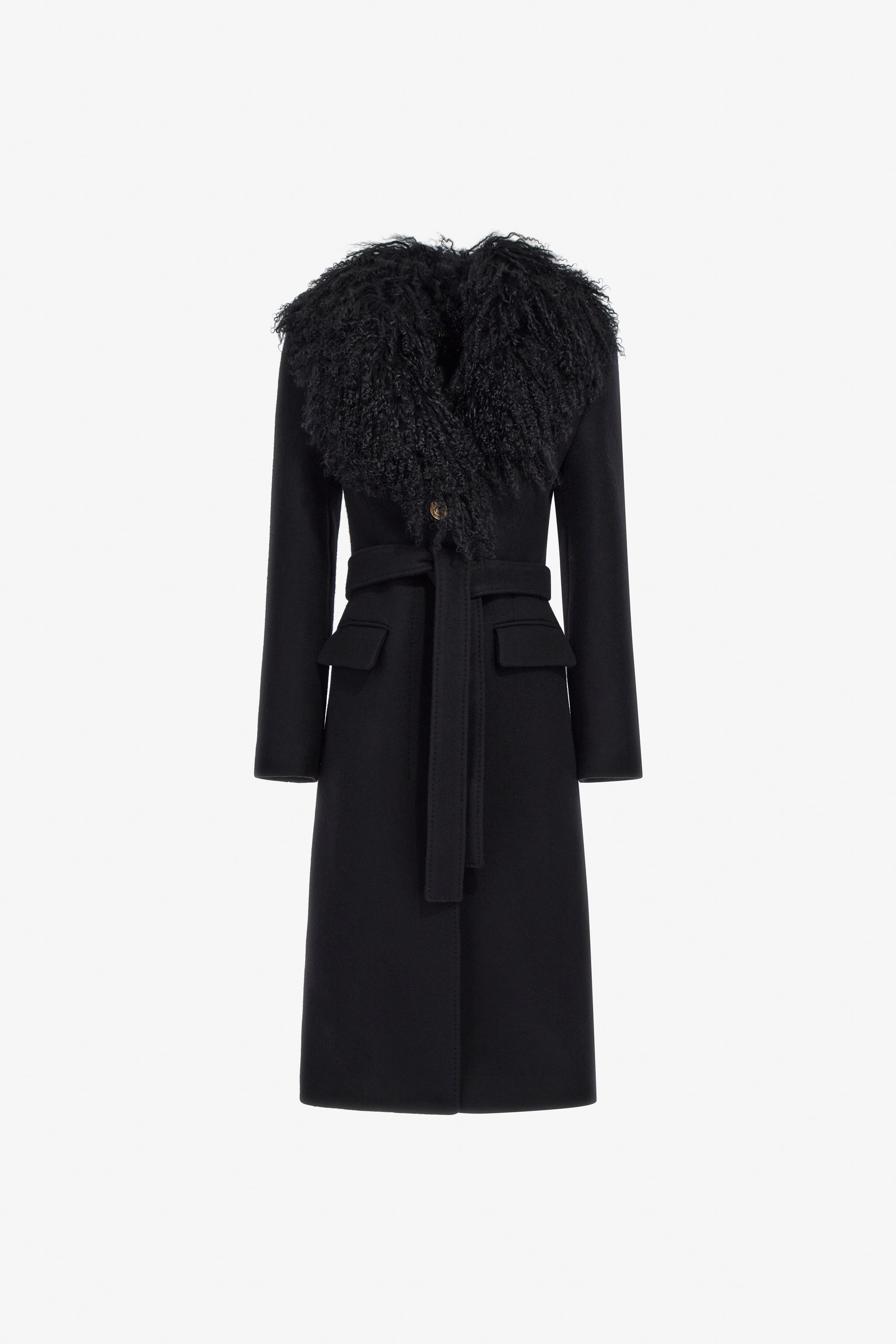 Roberto Cavalli Long Coat With Wide Collar In Black