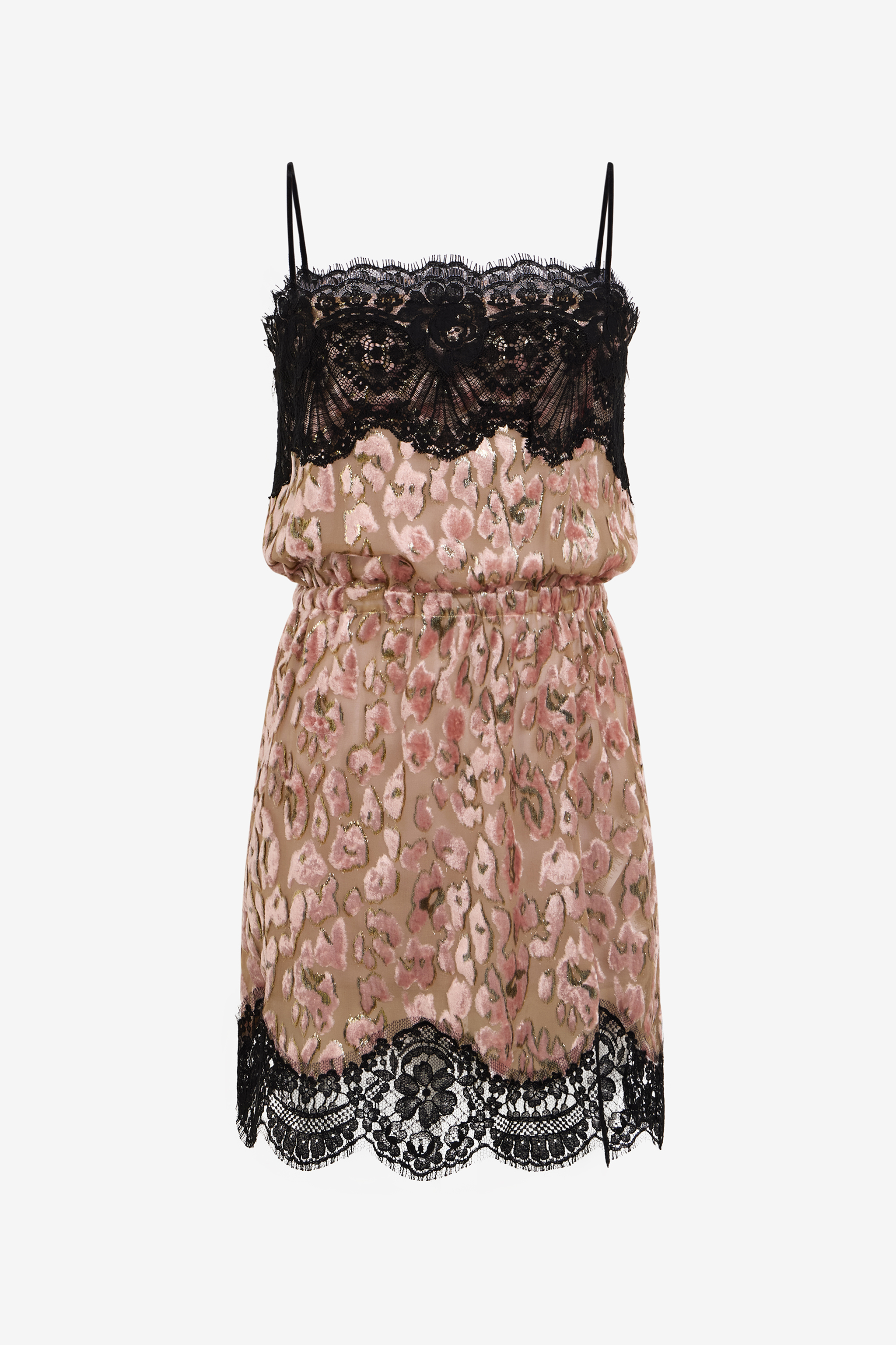 Roberto Cavalli Women's Golden Silk Mini Dress With Lace Inserts - Rosa/Oro