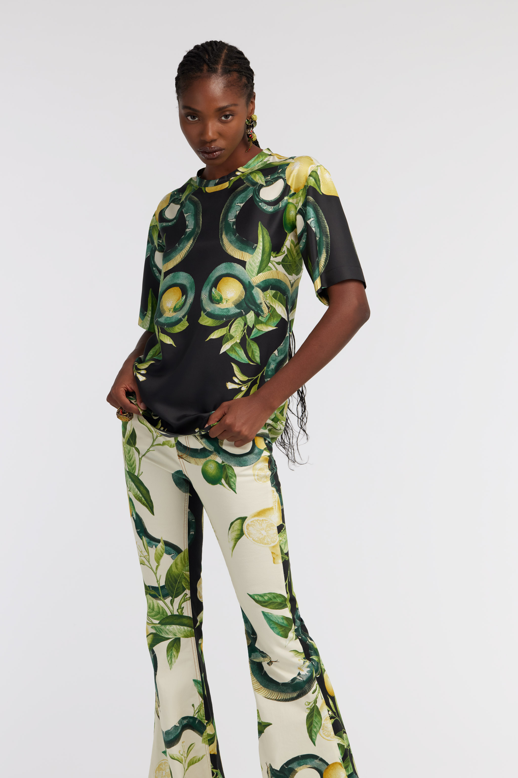 Shop Roberto Cavalli Lemon And Snake Print T-shirt In Black