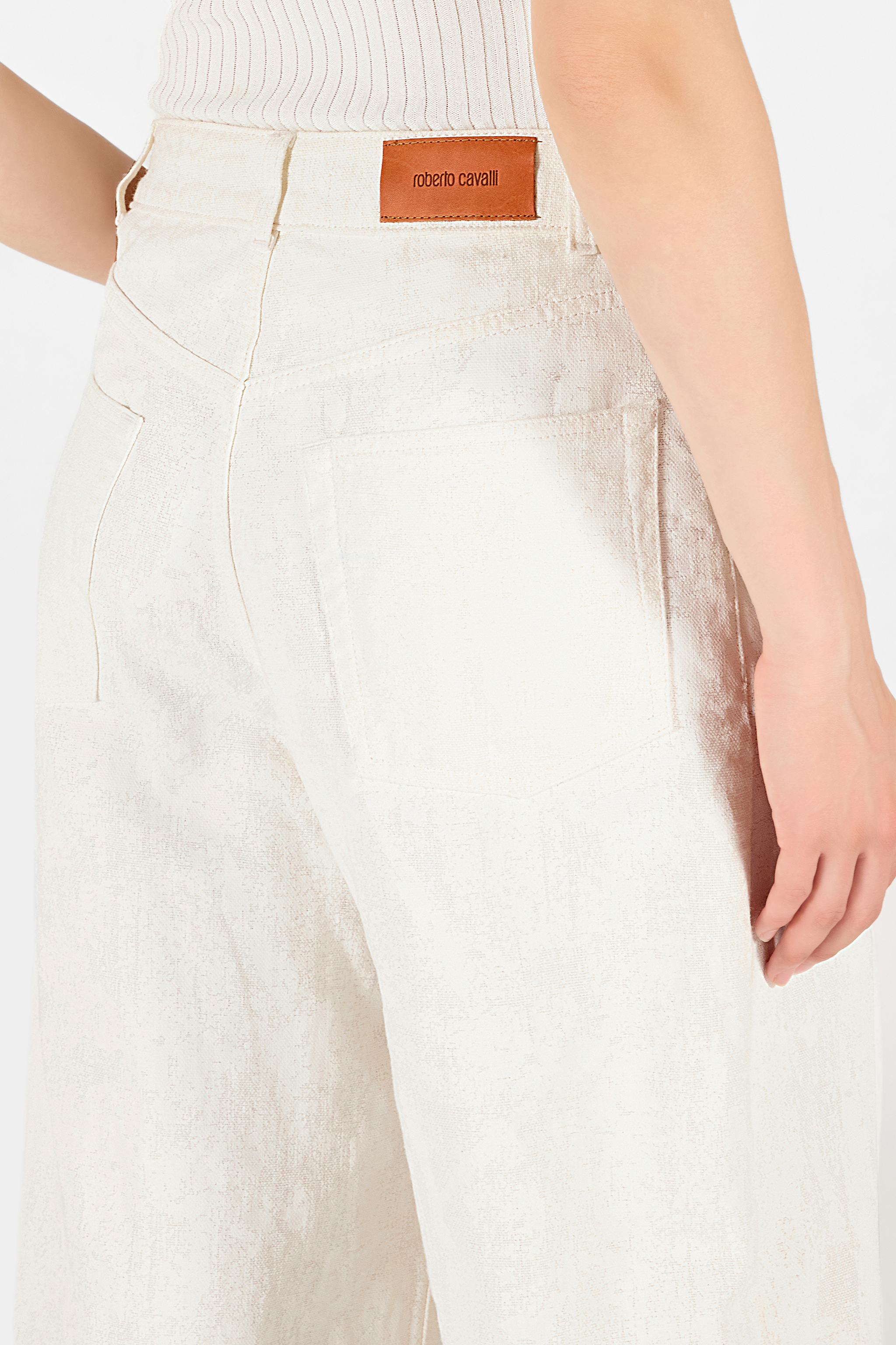 Roberto Cavalli Hose Mit Wall-print Und Weitem Bein In White