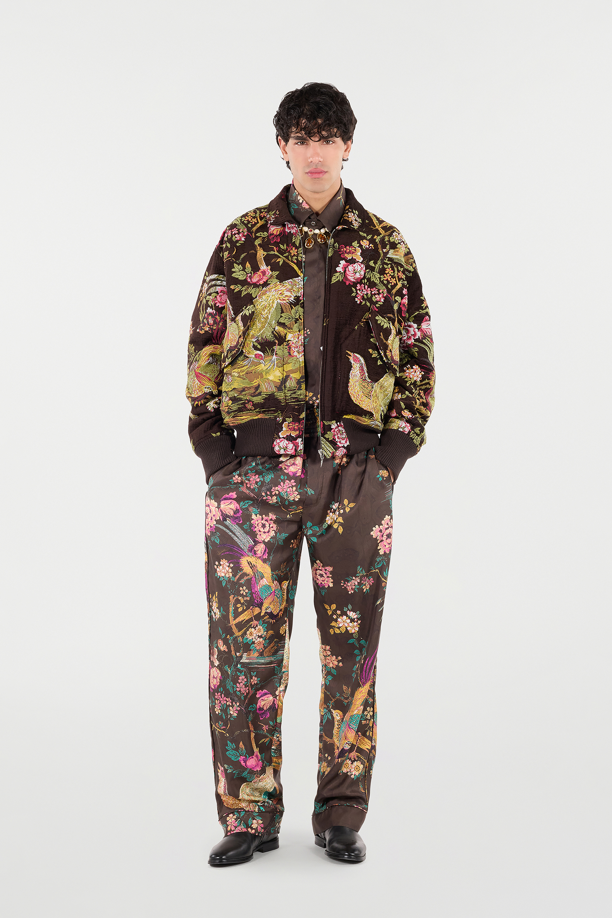 Roberto Cavalli Bomber Jacket With Natural Landscape In Brown