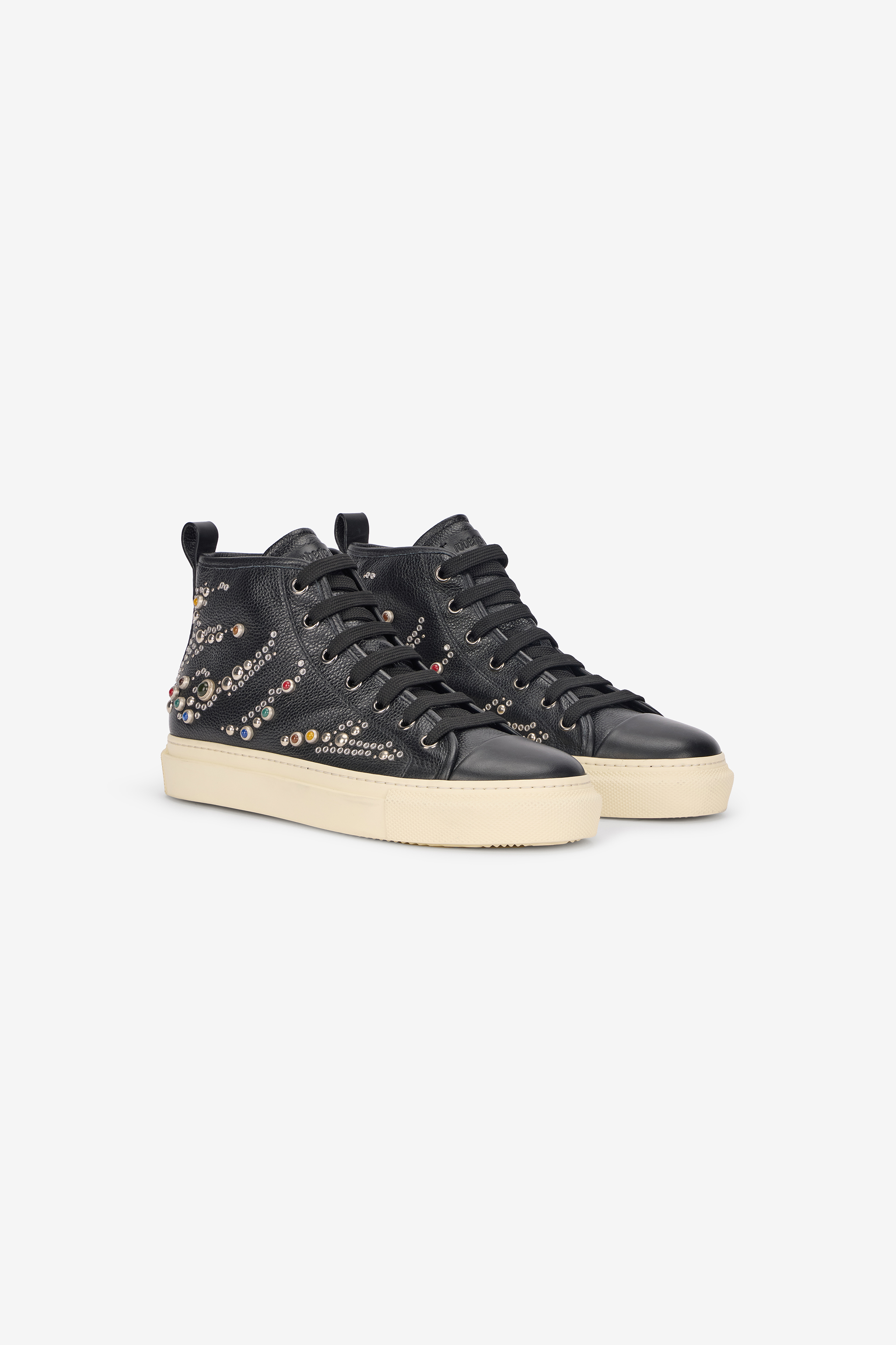 Roberto Cavalli High-top Sneakers With Studs And Stones In Black