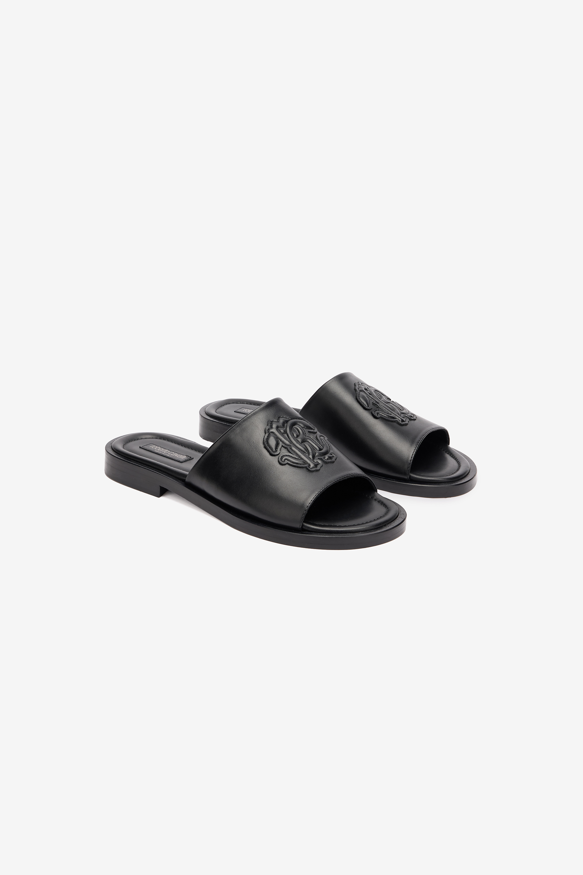 Slides With Mirror Snake Monogram in Black for Men | Roberto 