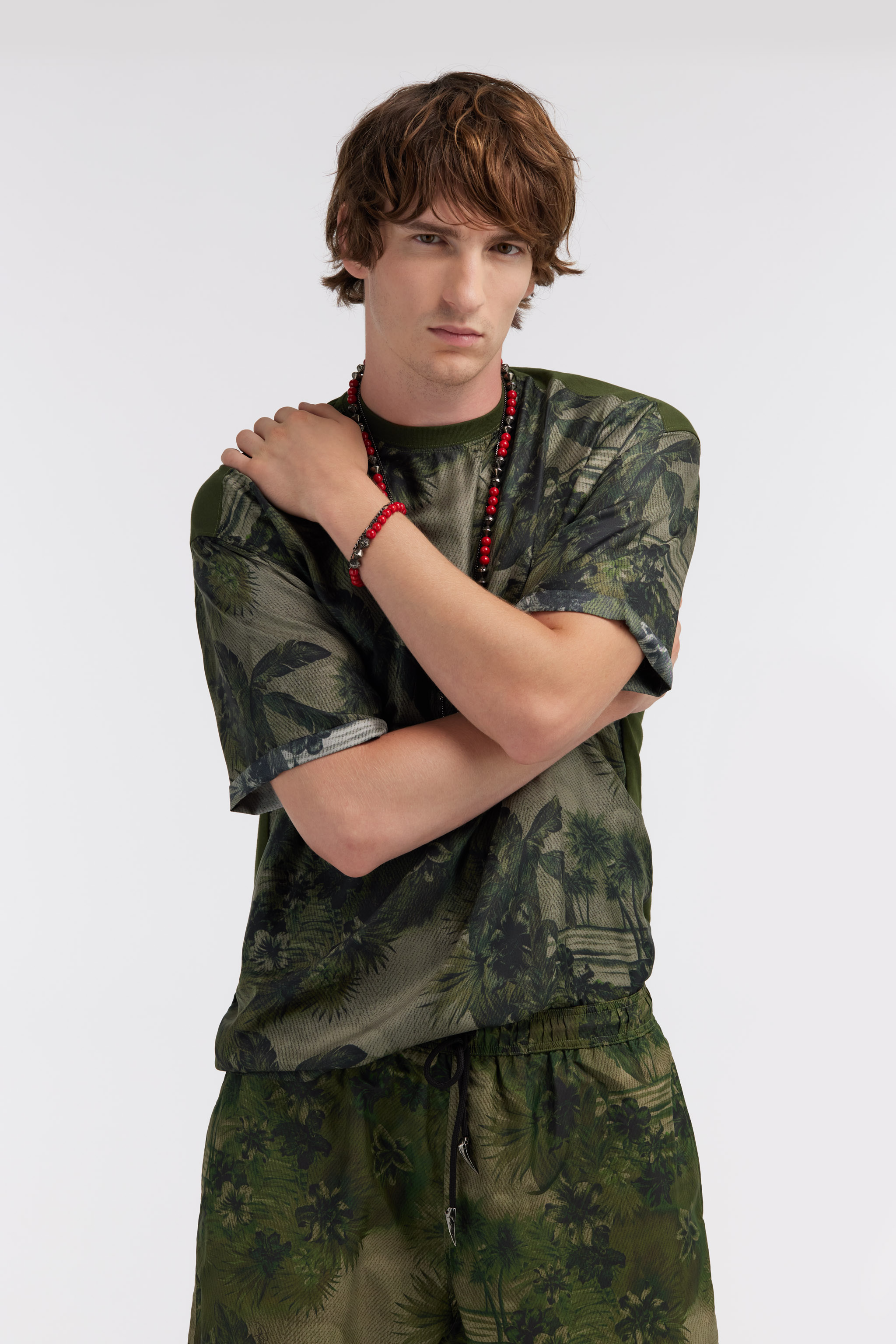 Roberto Cavalli T-shirt With Hawaii Green Print In Dark Green