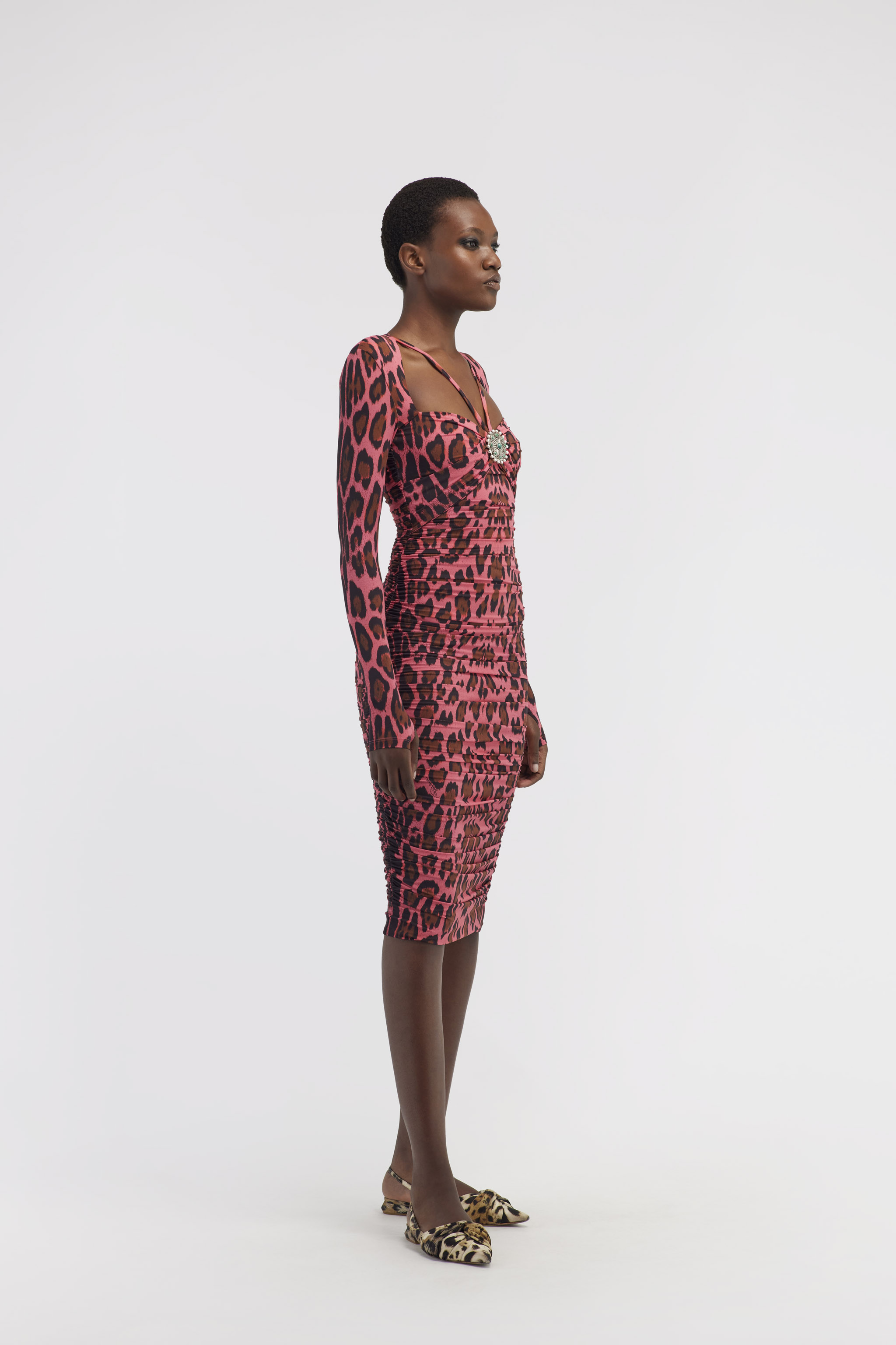 ROBERTO CAVALLI MIDI-KLEID MIT LEOPARDENMUSTER