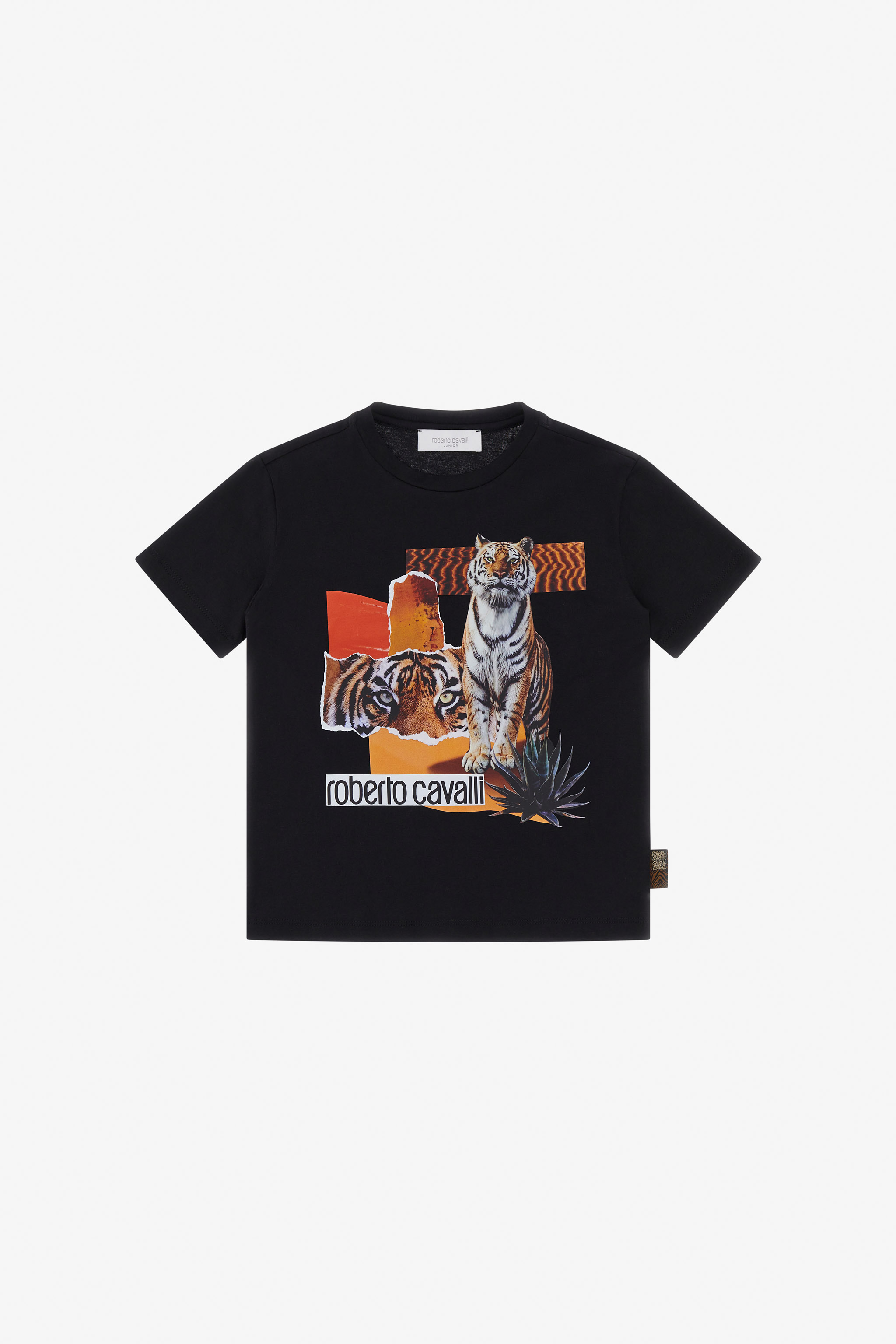 Roberto Cavalli T-shirt With Tiger Print And Logo In Black