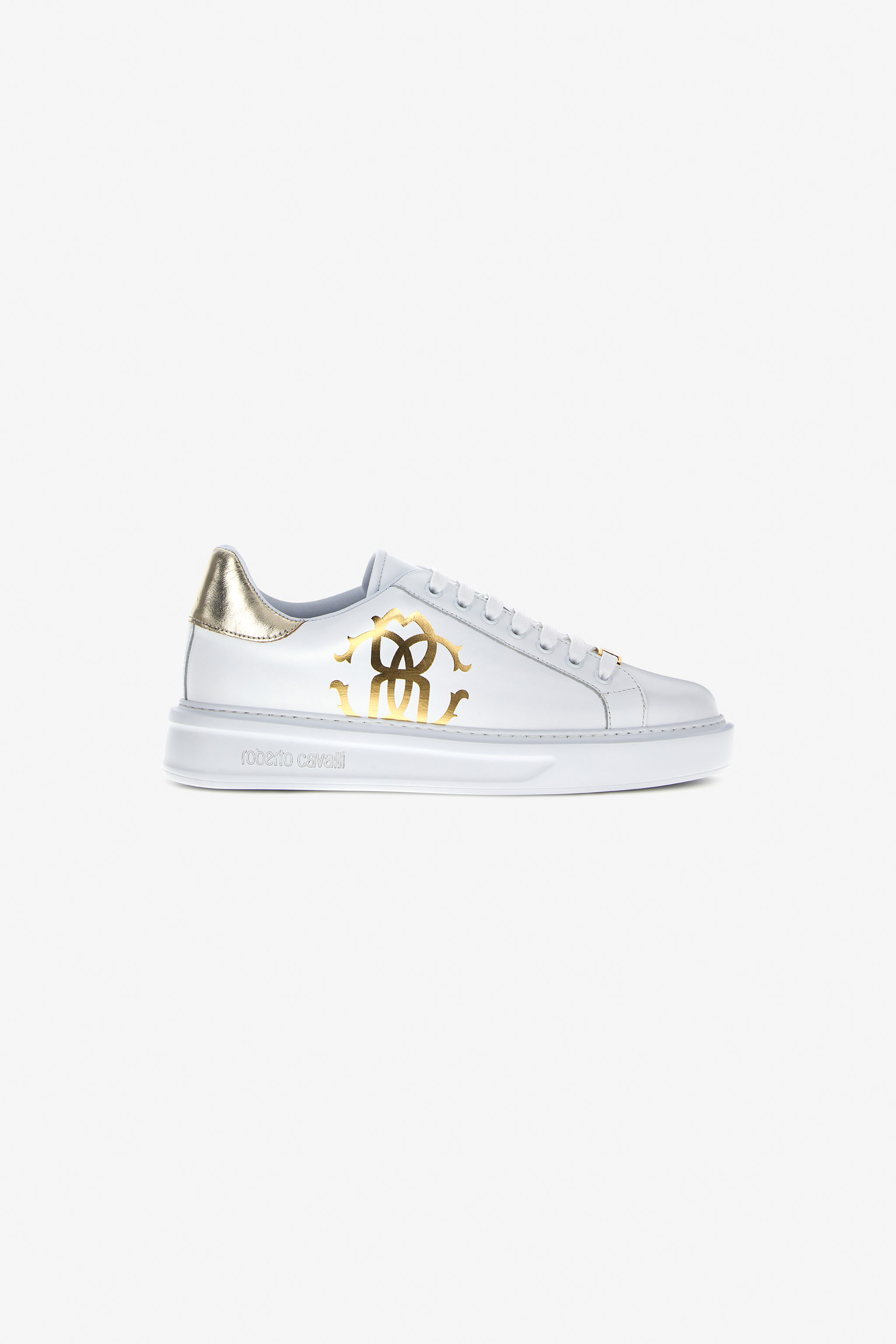 Roberto Cavalli Sneakers With Monogram Mirror Snake In White