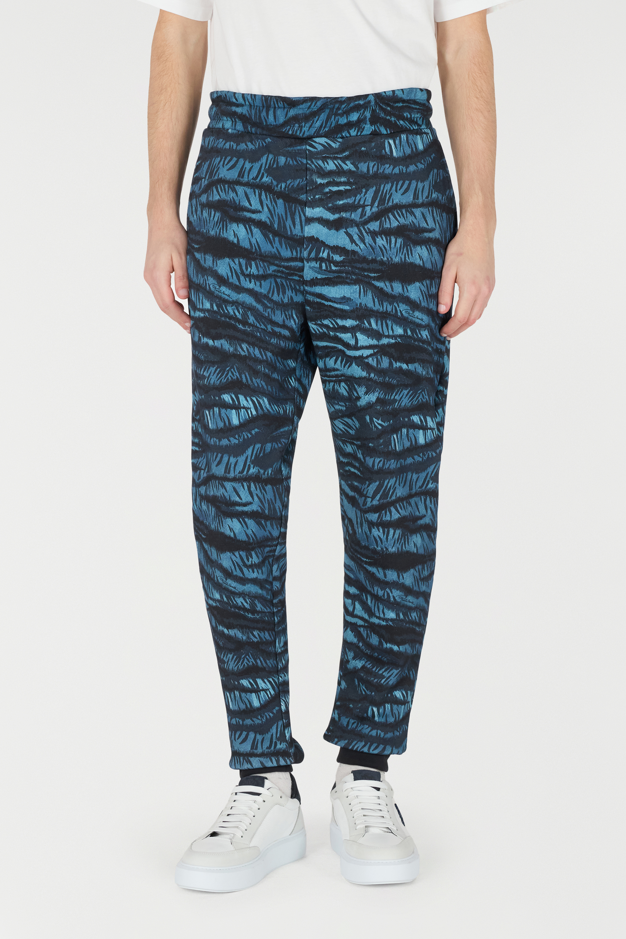Roberto Cavalli Joggers With Tiger Skin Print In Blue