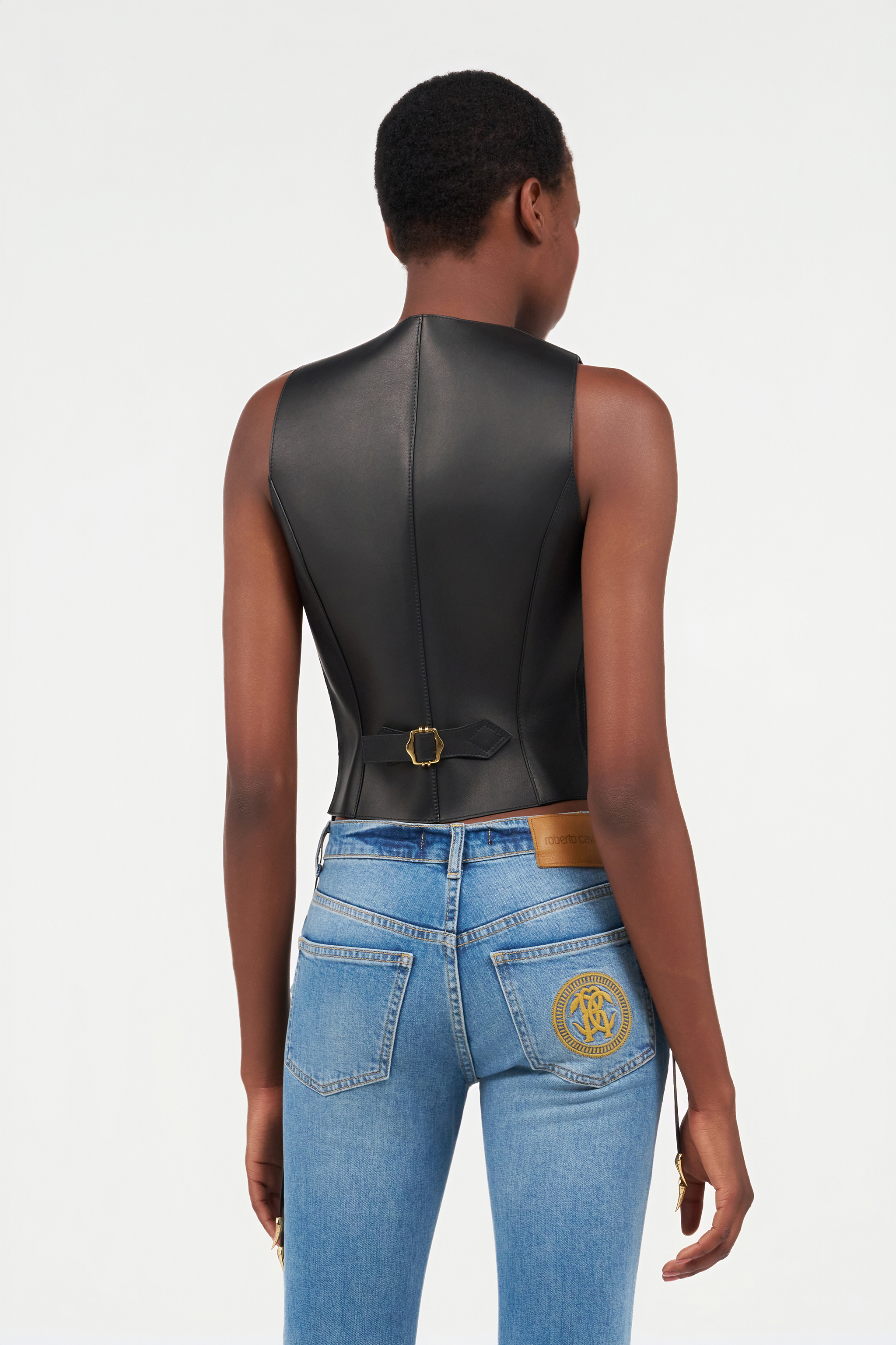 Roberto Cavalli Black Leather Vest With Lace-up Sides In Black