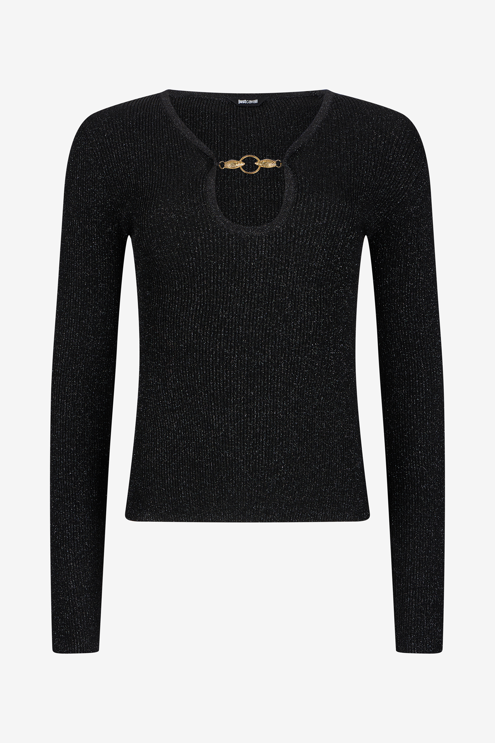 Roberto Cavalli Black Lurex Sweater With Snake Detail In Black