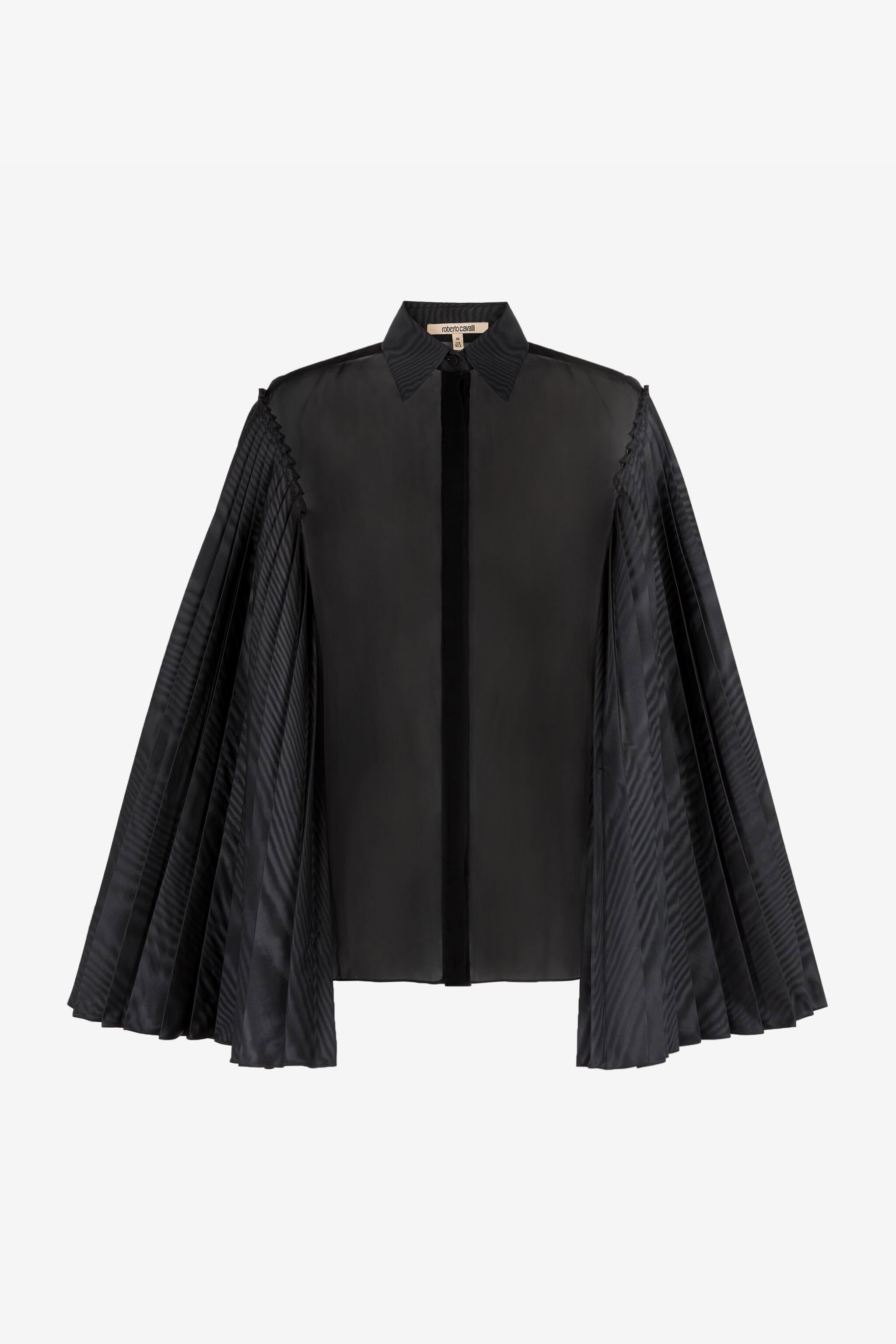 Roberto Cavalli Pleated Bell-sleeve Shirt In Black