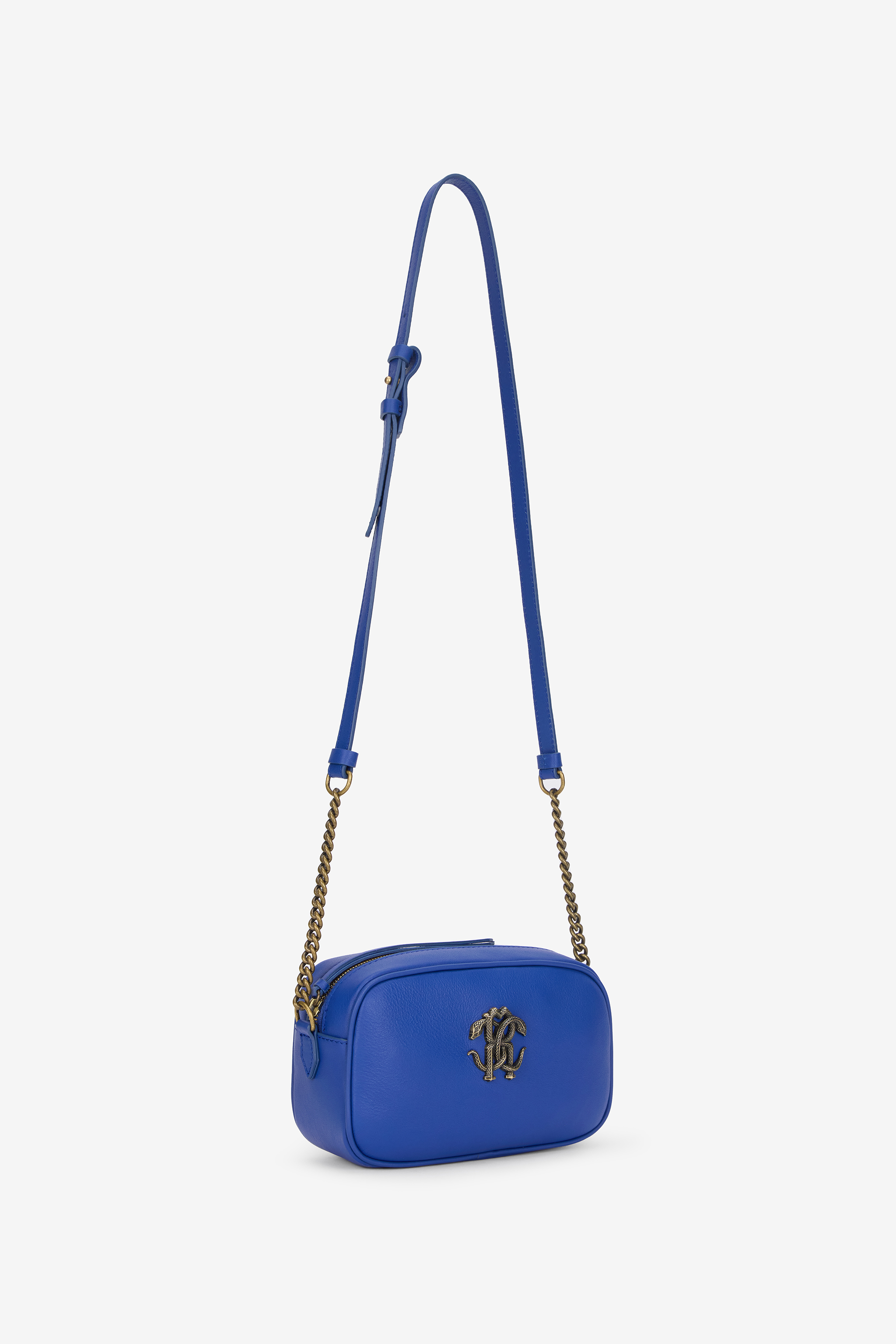 Shop Roberto Cavalli Camera Bag Mit Monogramm Mirror Snake In Blue Denim