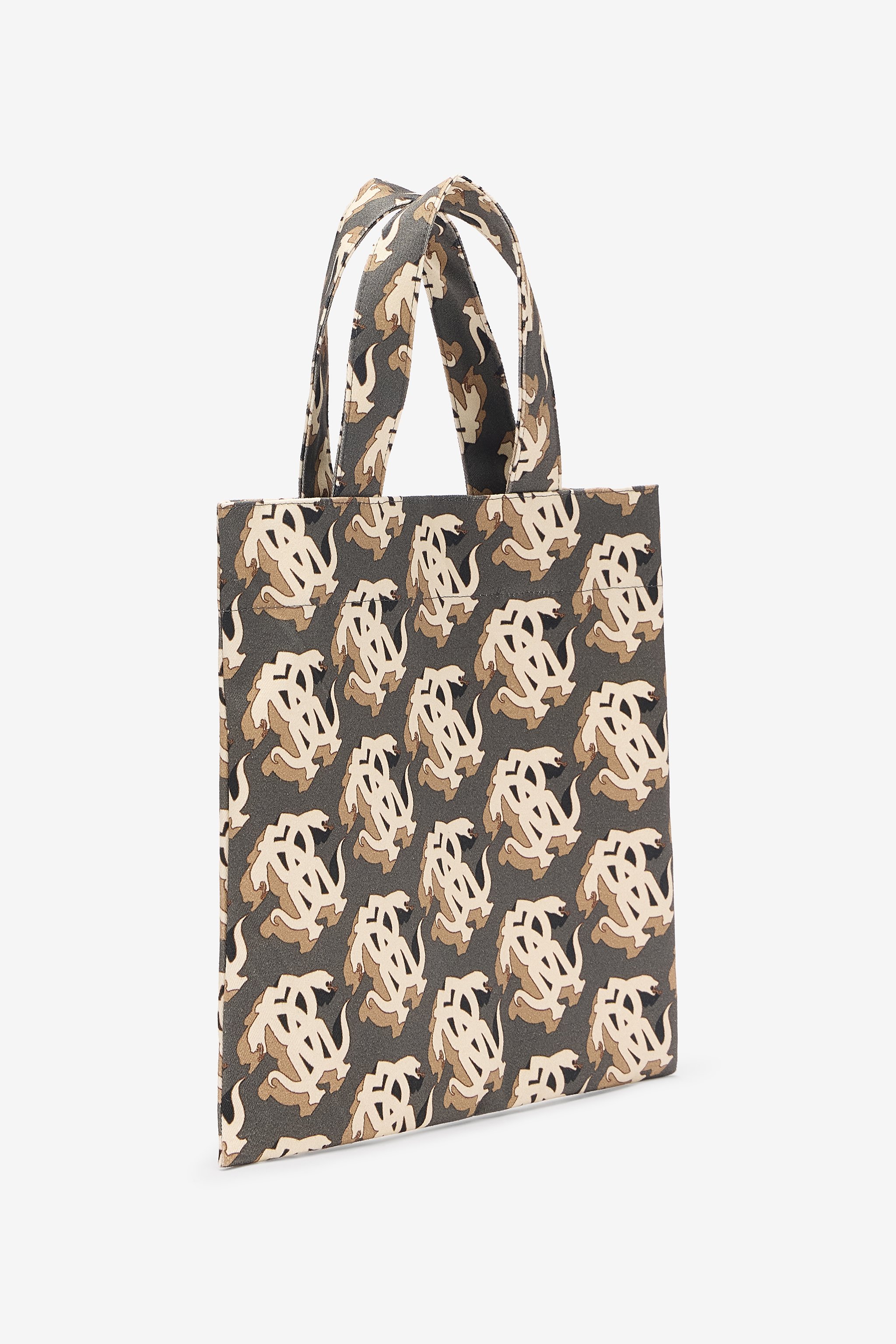 Roberto Cavalli Shopper Bag With Monogram Mirror Snake In Multicolor