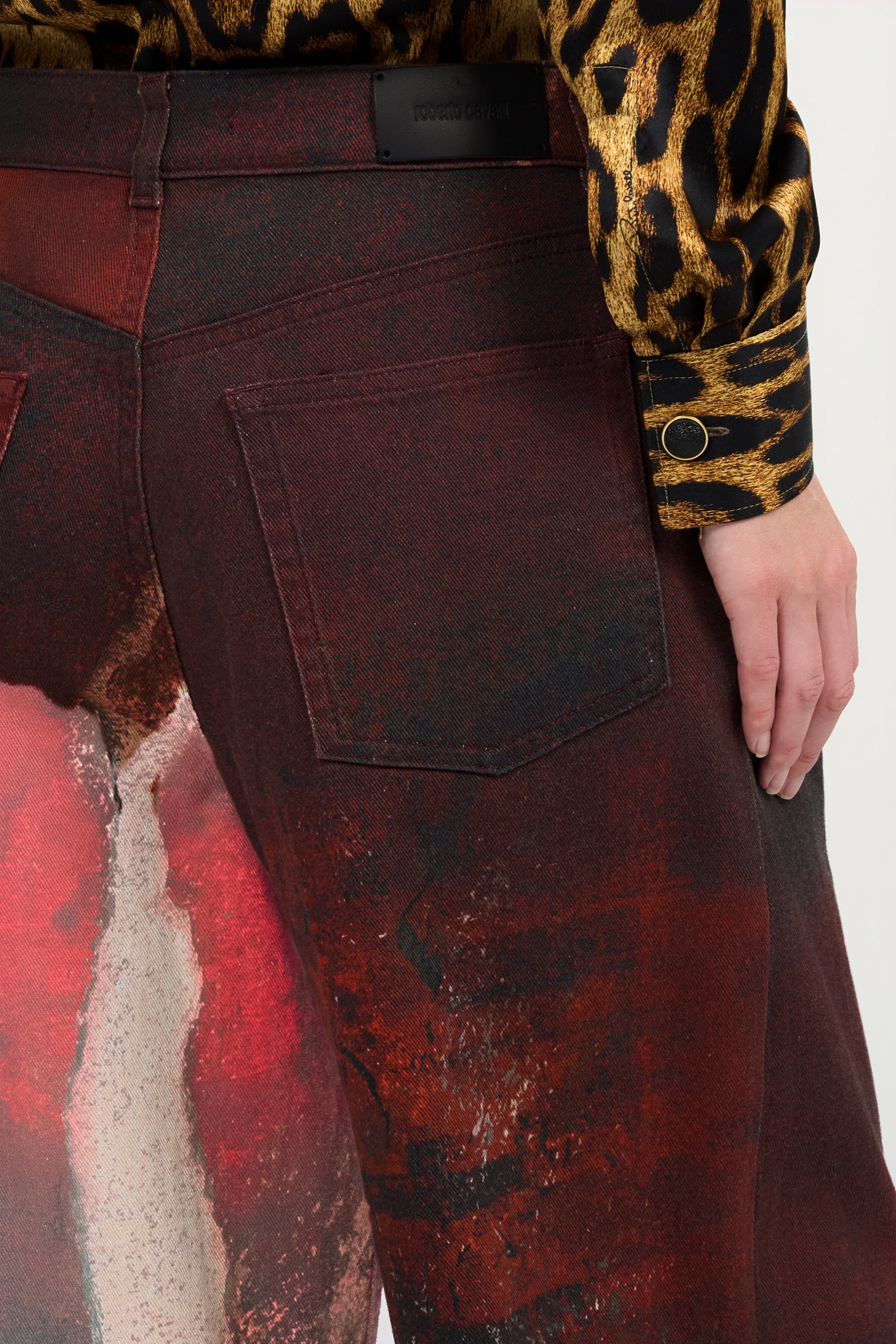 Red Faded-Dye Effect Denim Jeans