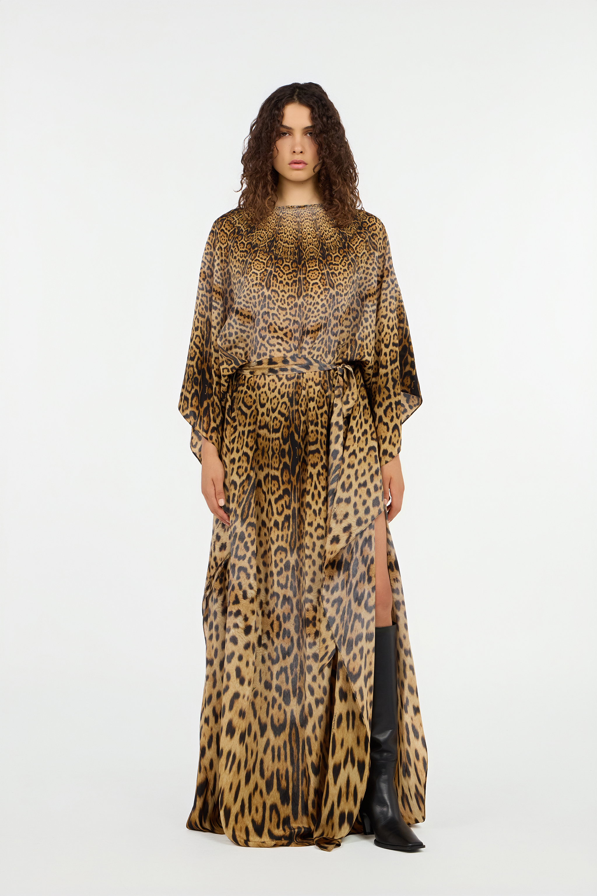 Long silk dress with Jaguar Skin print