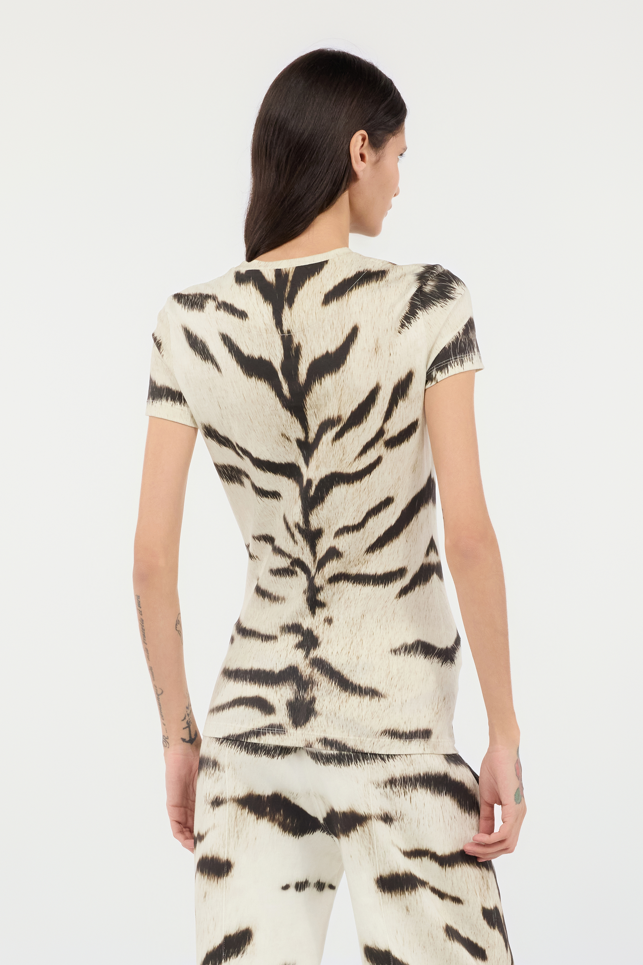 ROBERTO CAVALLI DAMEN-T-SHIRT MIT WEISSEM TIGRESSE OGAT X ROBERTO CAVALLI