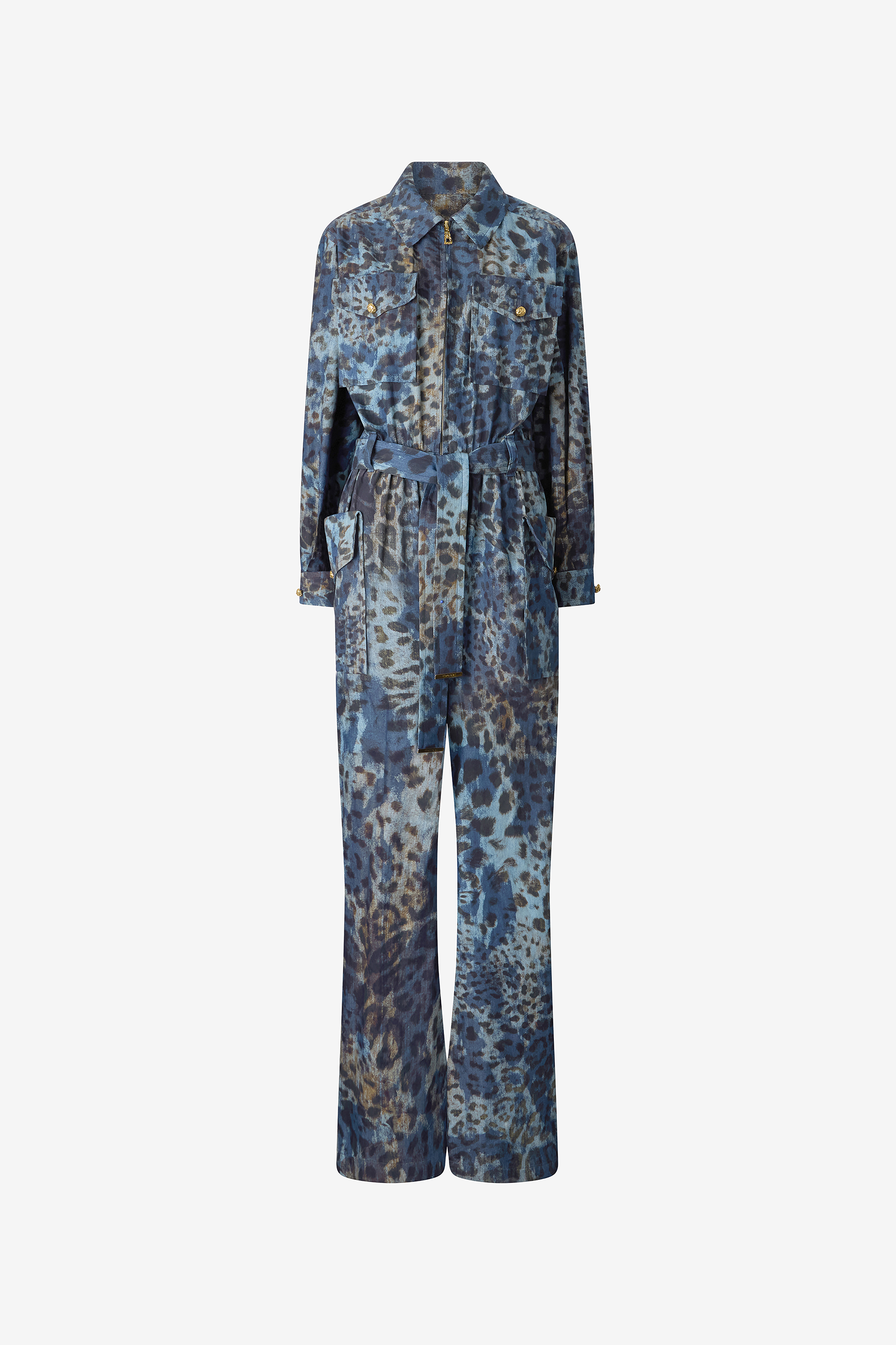 Roberto Cavalli Women's Golden Jumpsuit With Leopard Print - Ready To Wear Blu/Marrone