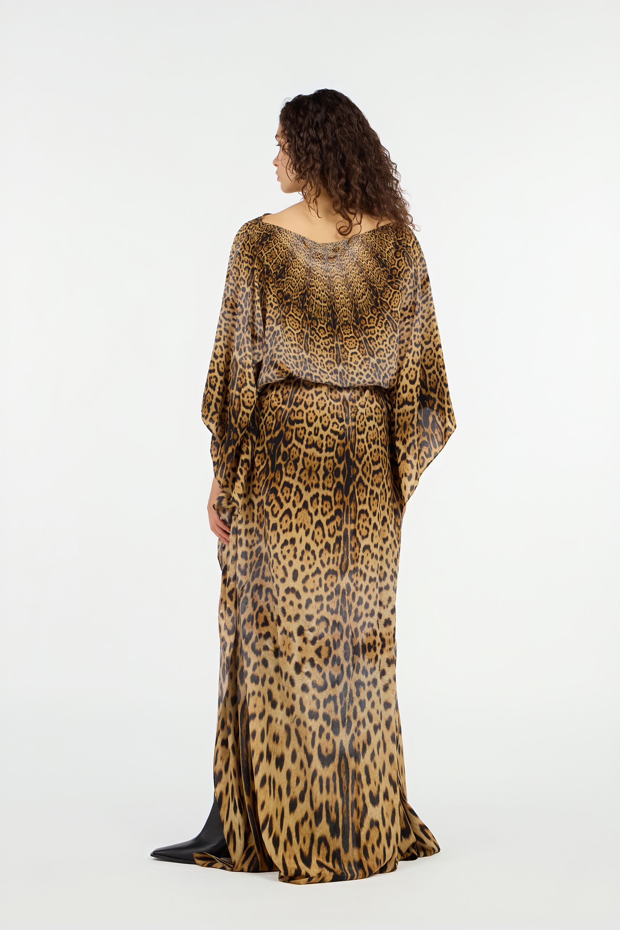 Long silk dress with Jaguar Skin print