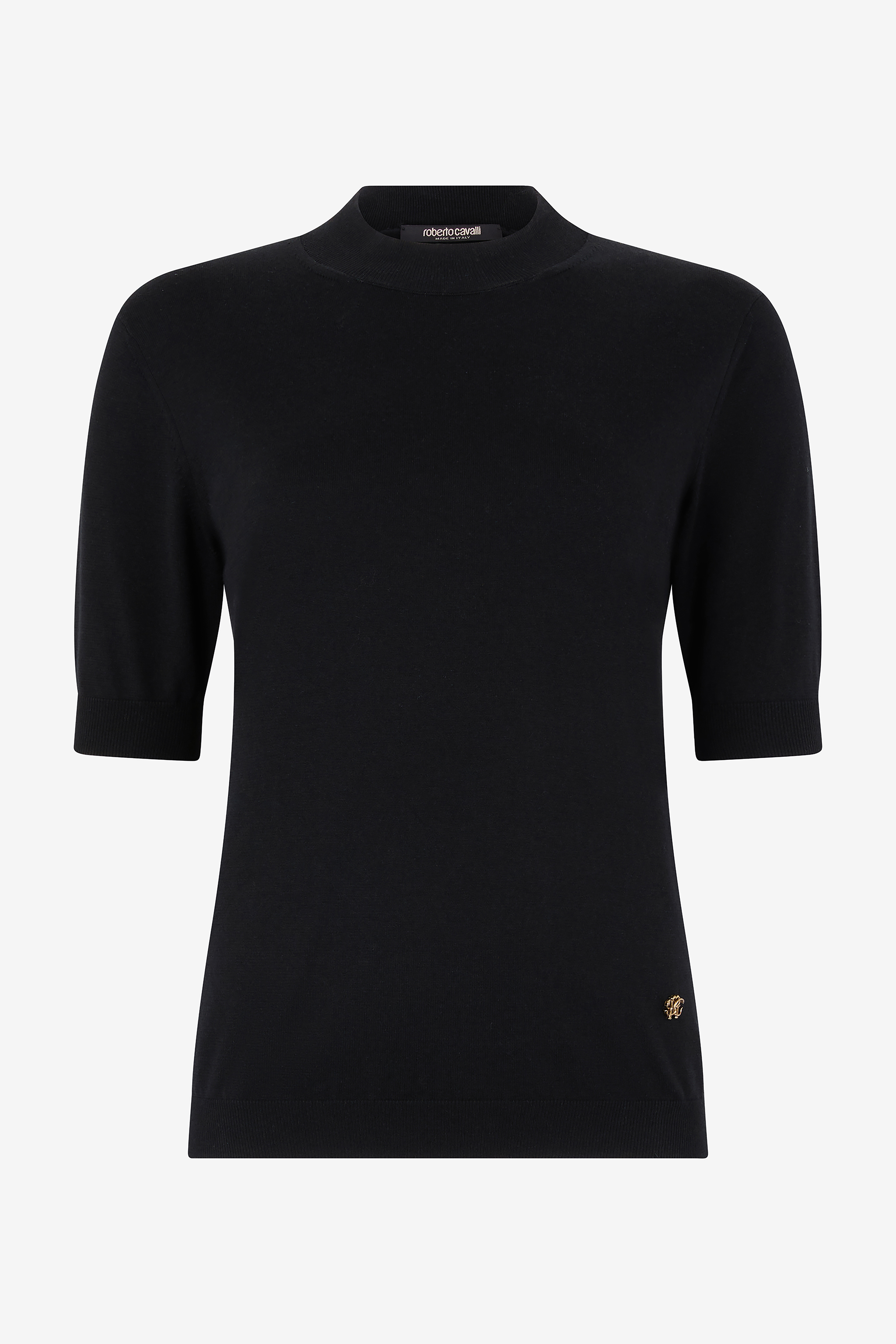 Roberto Cavalli Women's Black Mock Neck Sweater With Monogram Rc - Ready To Wear