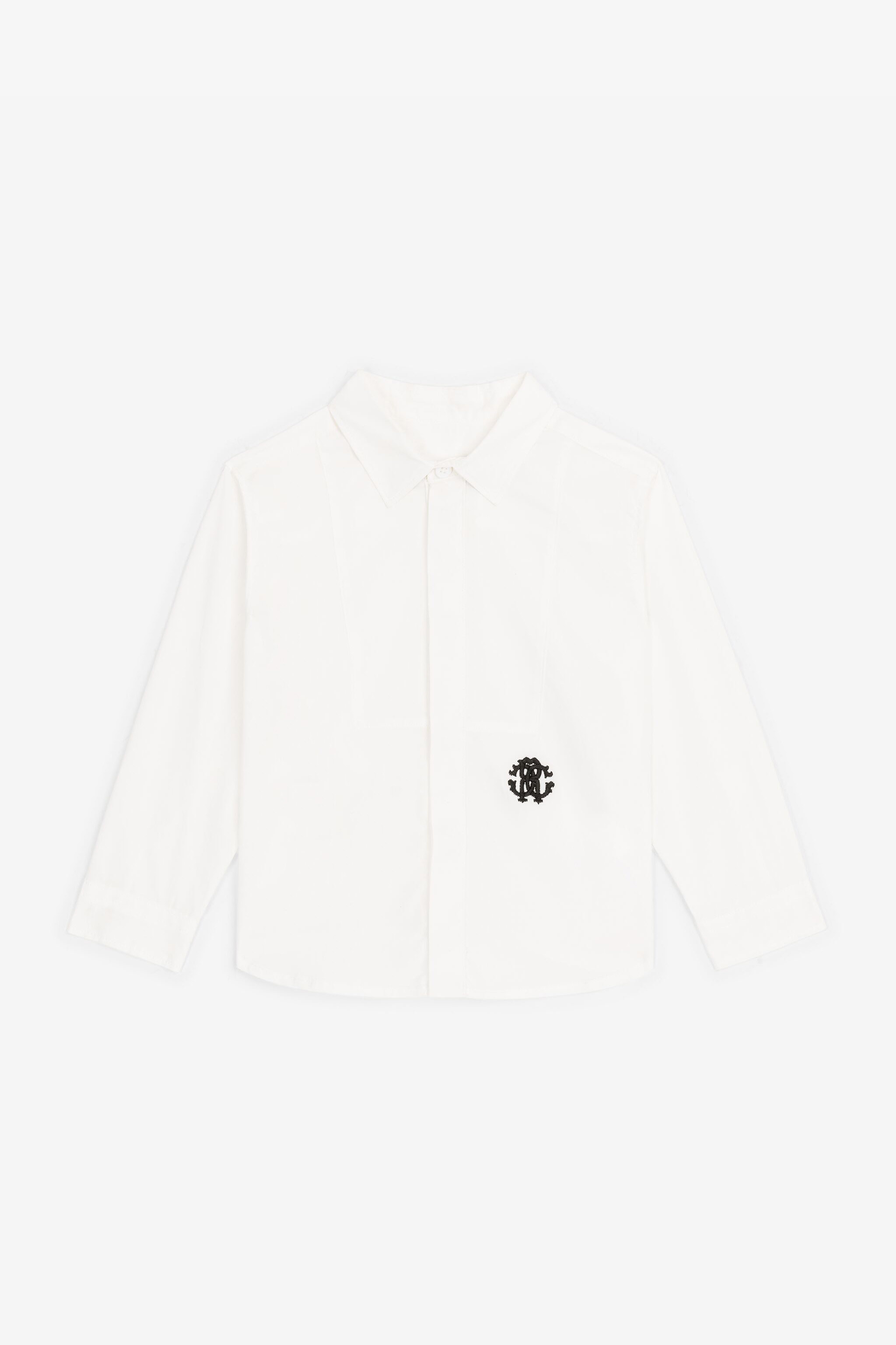 Roberto Cavalli Rc Monogram-embroidered Cotton Shirt In White