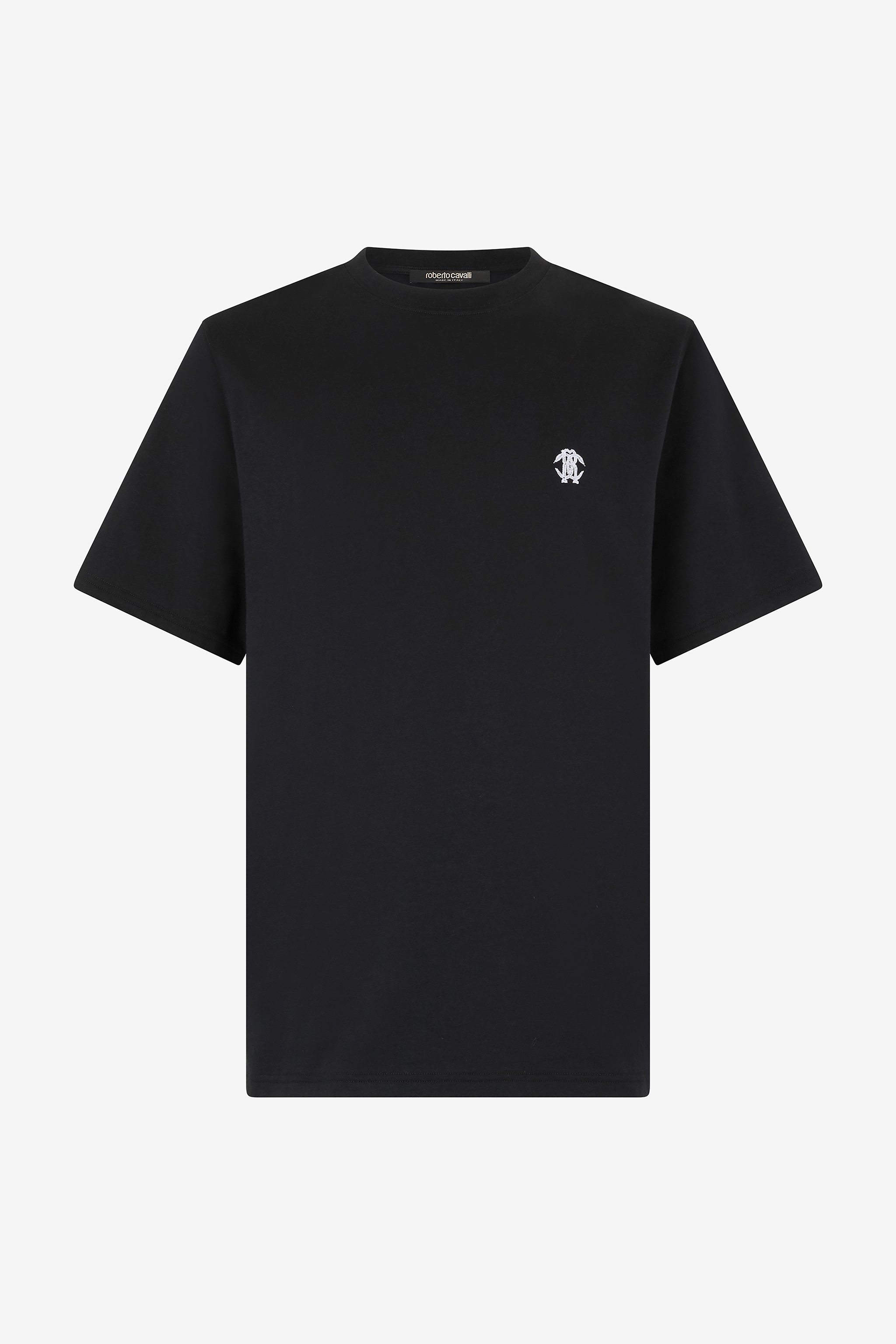Roberto Cavalli T-shirt With Mirror Snake Monogram In Black