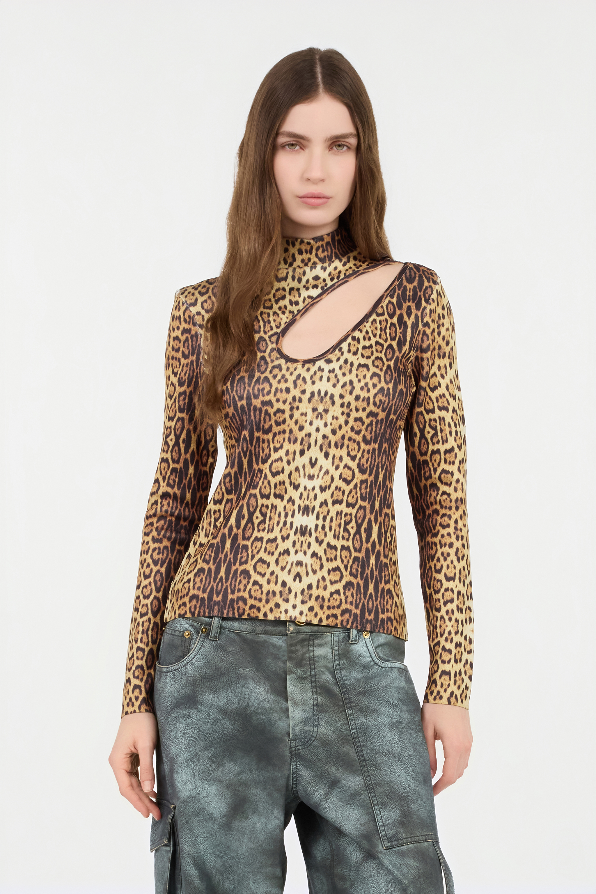 Leopard Print Cut-Out Sweater