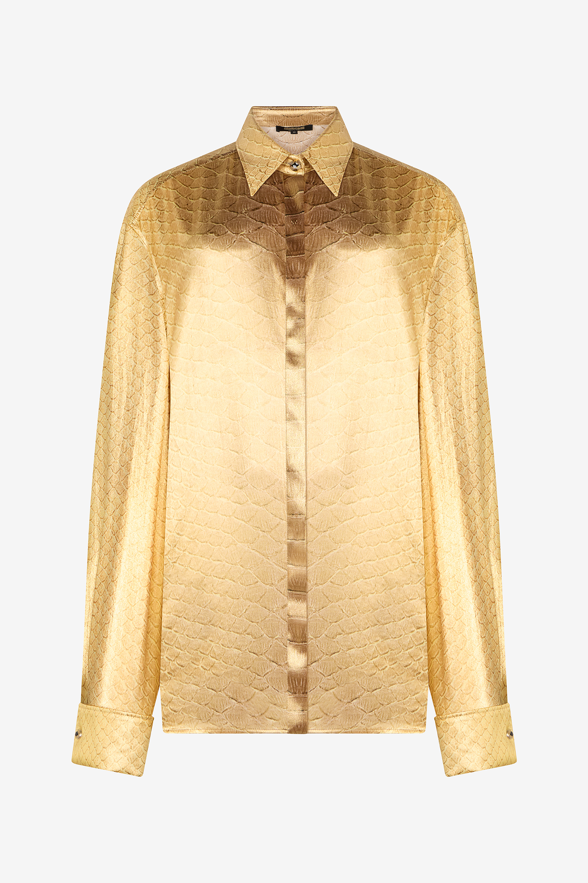 Roberto Cavalli Women's Golden/Beige Silk Shirt With Serpentine Print - Beige/Gold