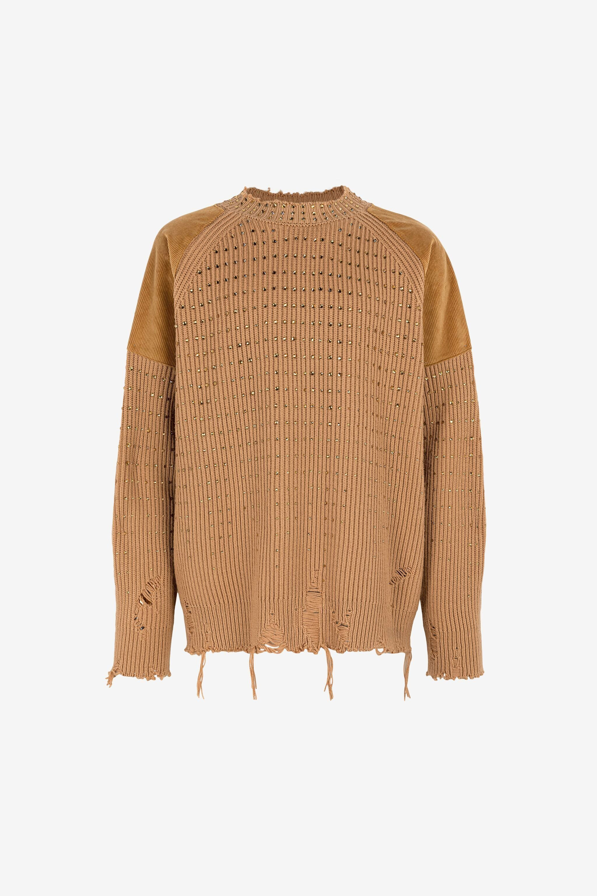 Roberto Cavalli Crystal-embellished Sweater In Light Brown