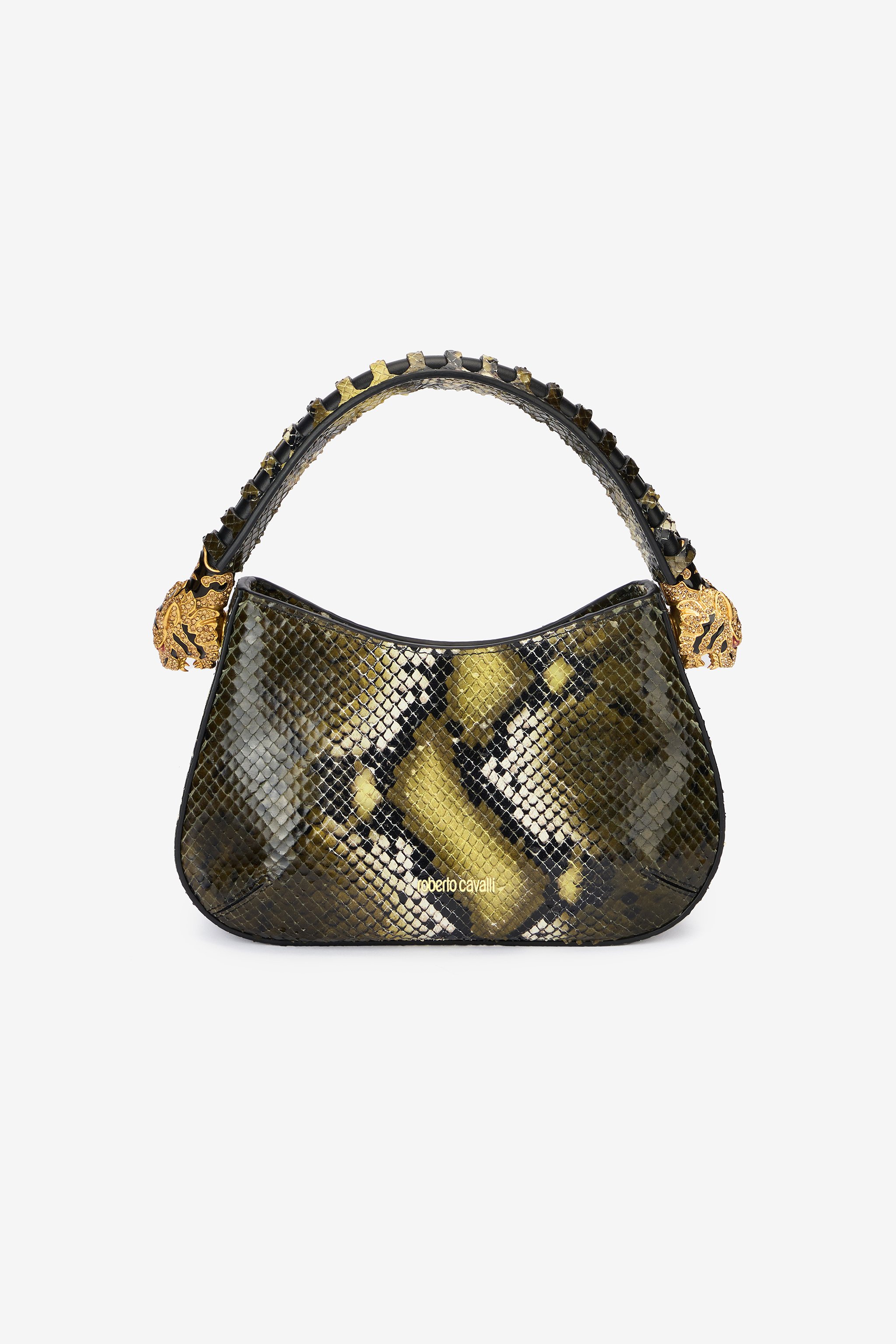 Roberto Cavalli Python-print Roar Bag In Dark Green