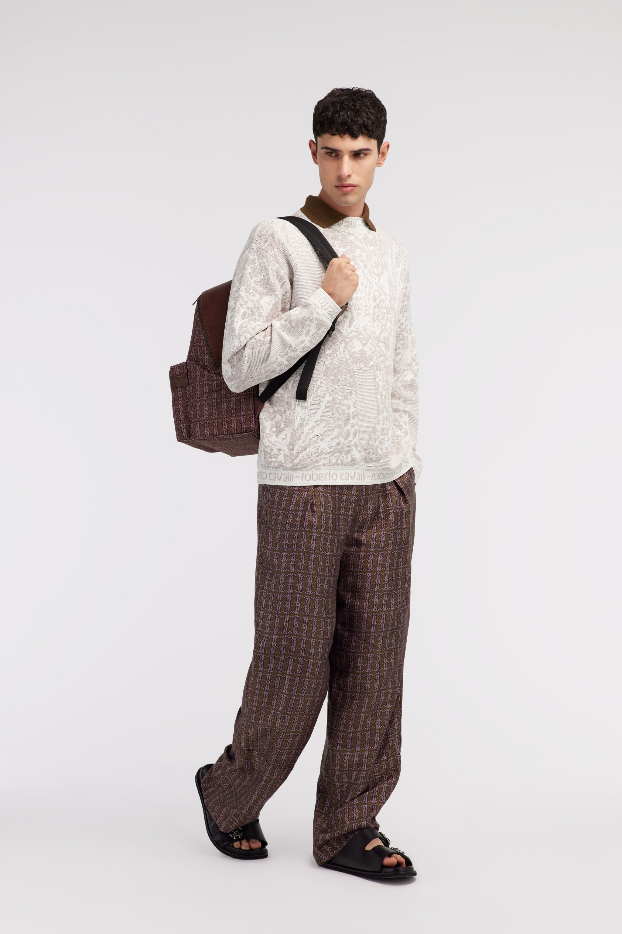 Roberto Cavalli Tiger Motif Sweater In Gray